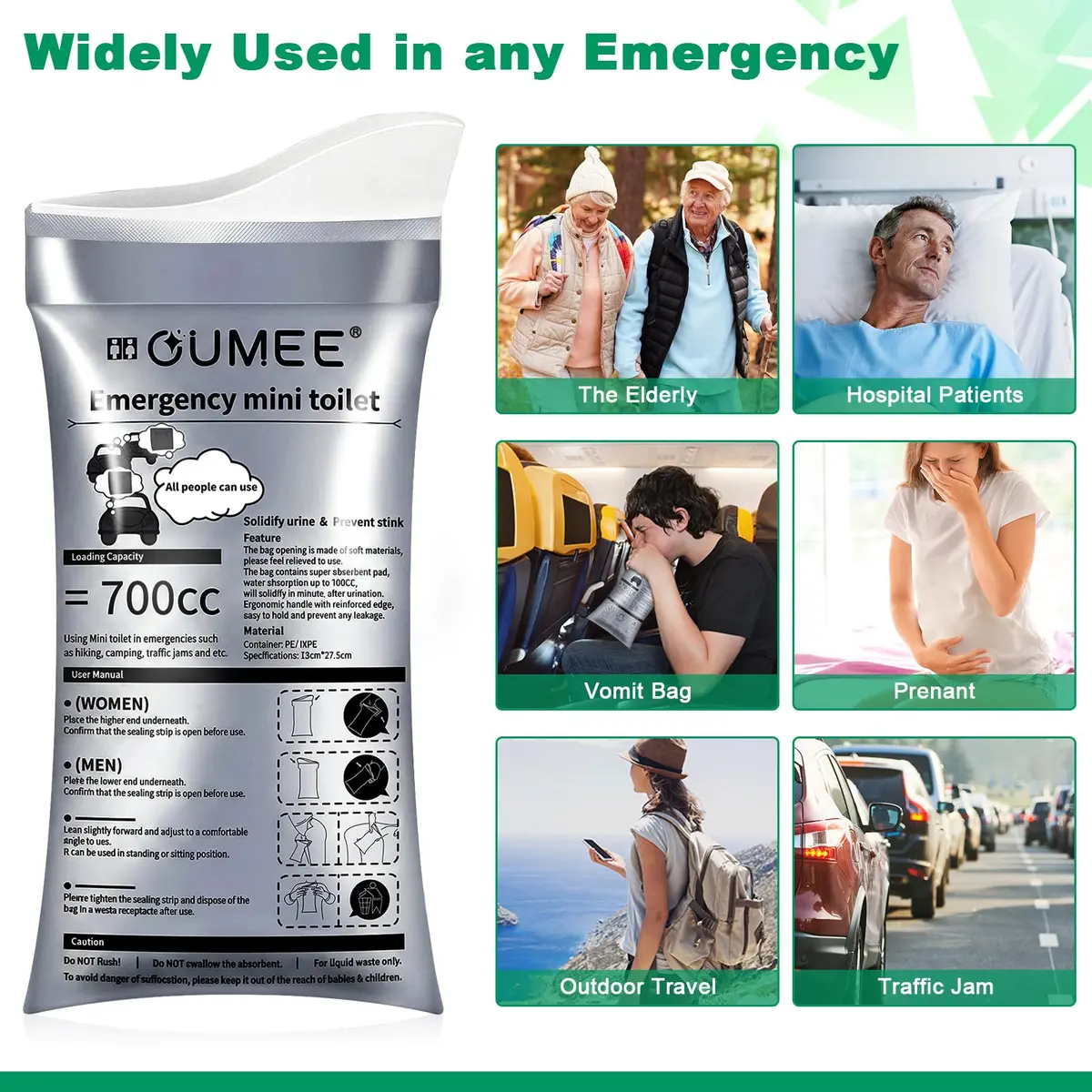 OUMEE Disposable Urine Bags 8/12/20/28 Pack | 700ml Unisex Emergency Portable Hygiene - view 7