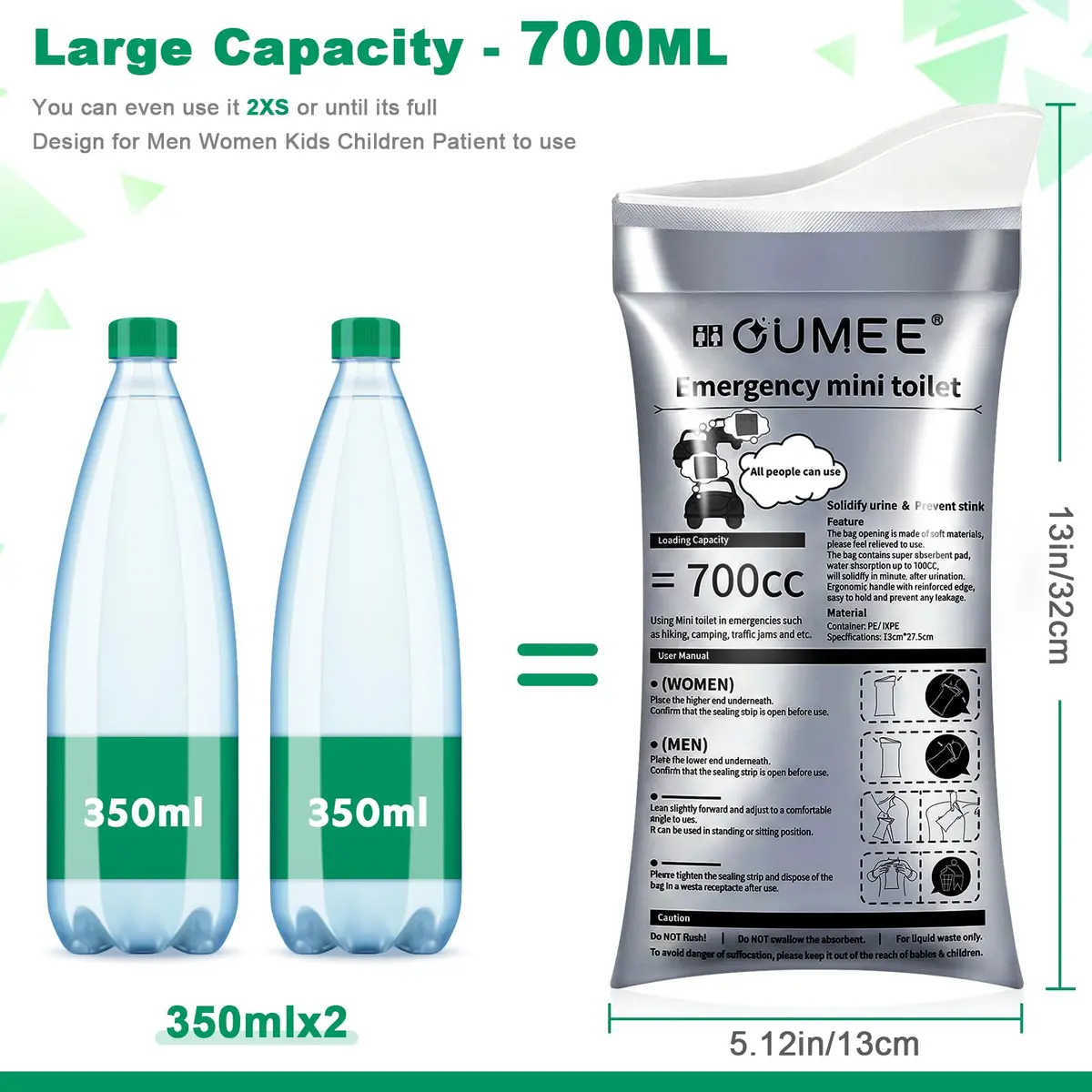 OUMEE Disposable Urine Bags 8/12/20/28 Pack | 700ml Unisex Emergency Portable Hygiene - view 2