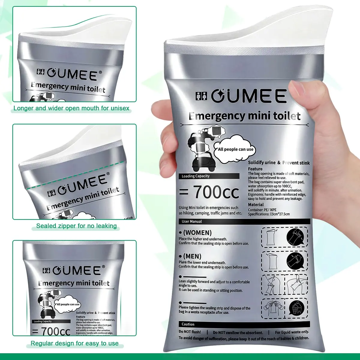 OUMEE Disposable Urine Bags 8/12/20/28 Pack | 700ml Unisex Emergency Portable Hygiene - view 4