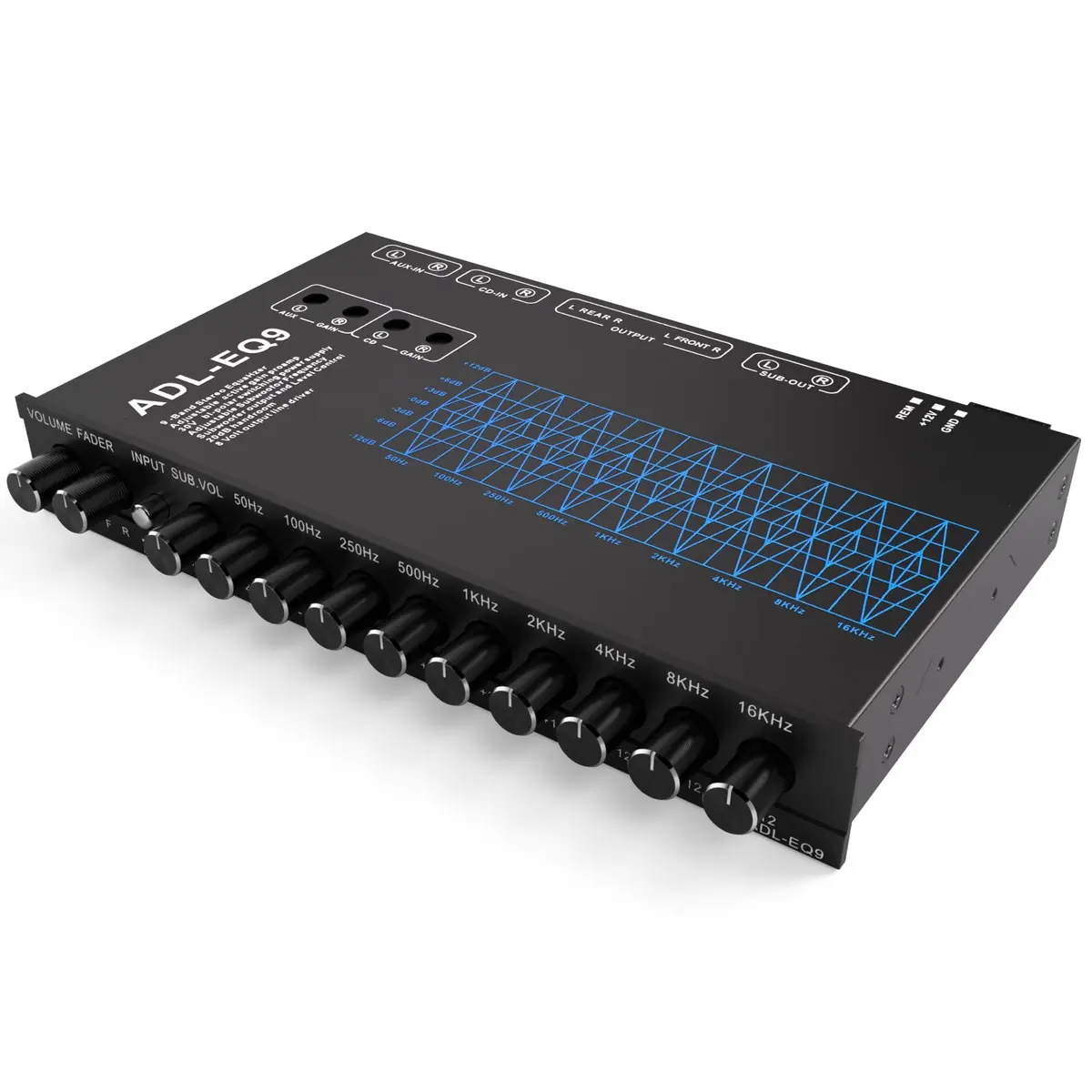 Facmogu 9-Band Car Audio Equalizer EQ with 8V RMS Line Driver, 12V DC - main product image