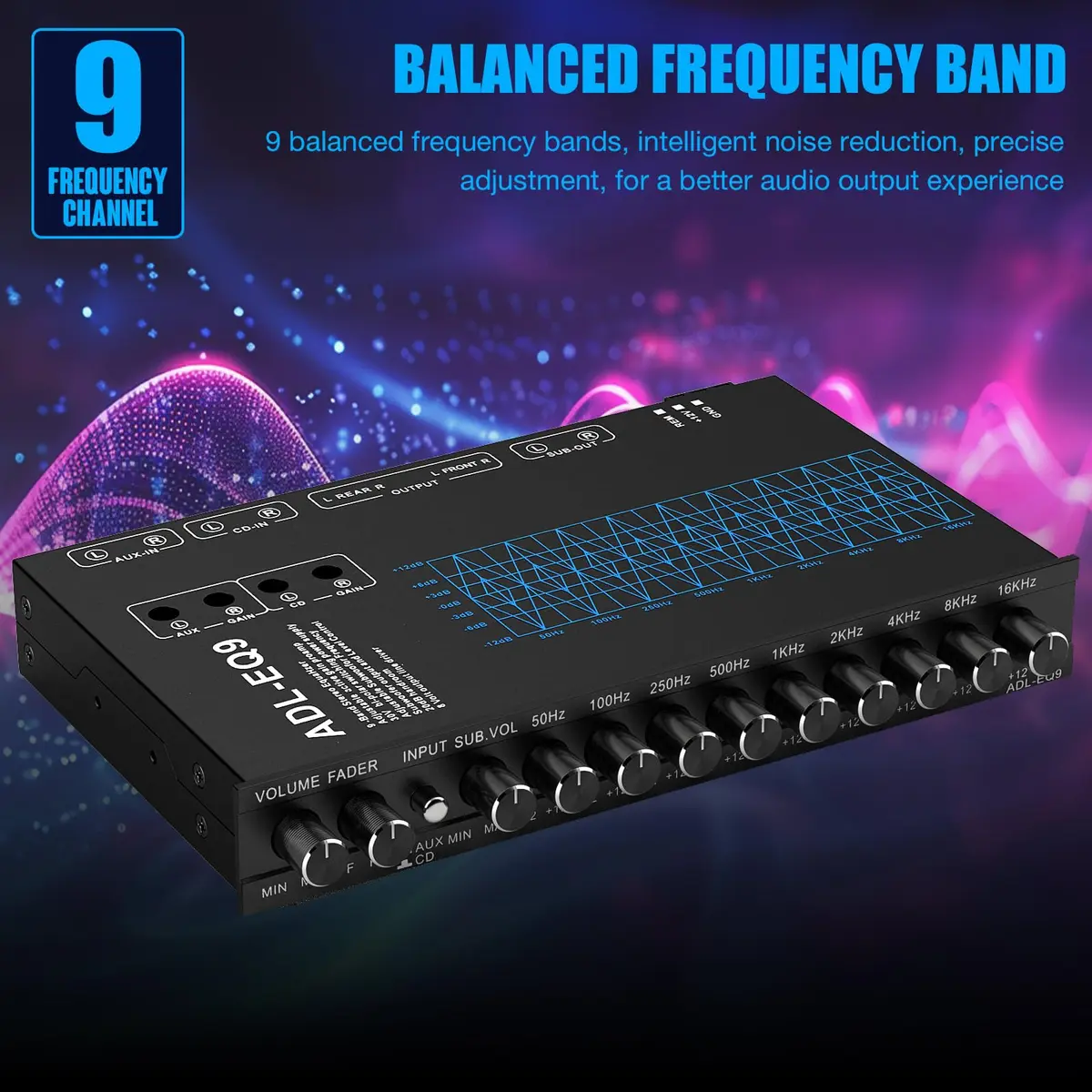 Facmogu 9-Band Car Audio Equalizer EQ with 8V RMS Line Driver, 12V DC - view 5