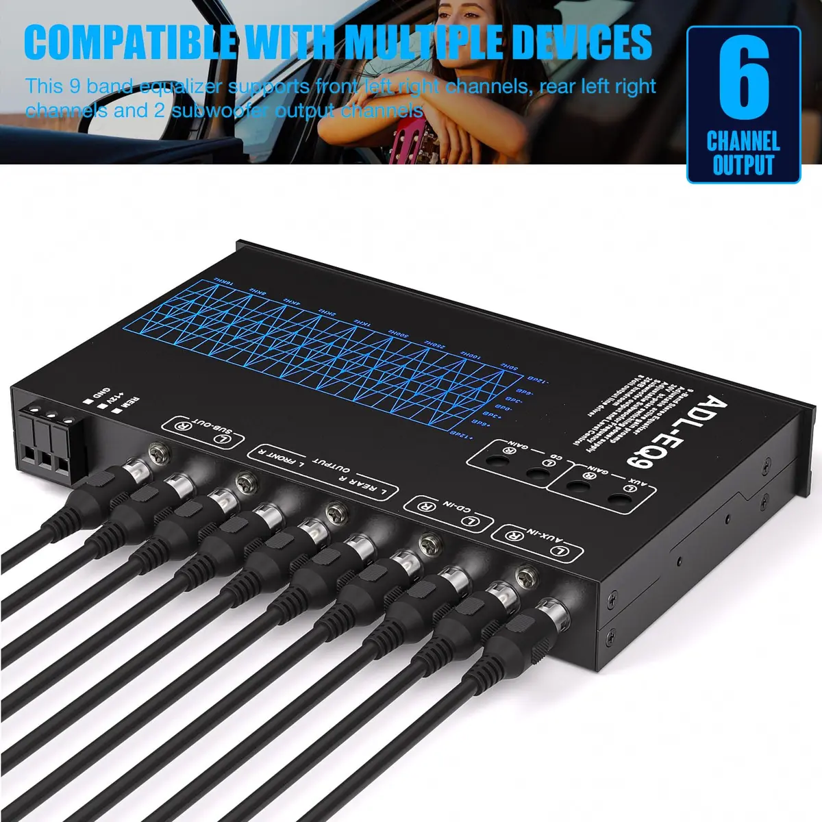 Facmogu 9-Band Car Audio Equalizer EQ with 8V RMS Line Driver, 12V DC - view 6