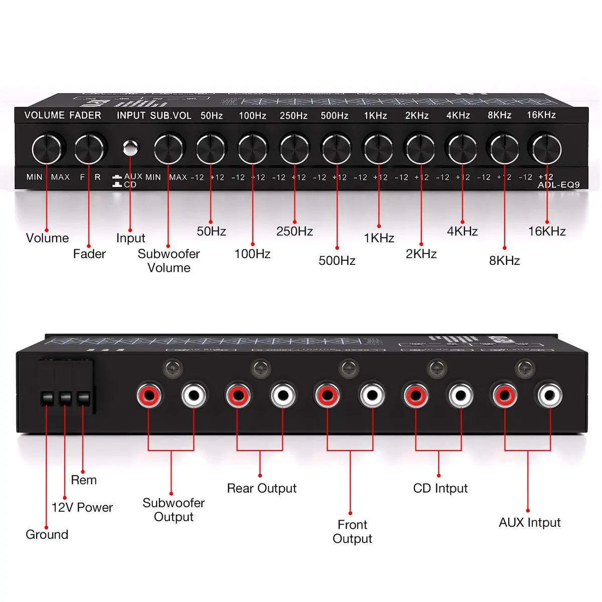 Facmogu 9-Band Car Audio Equalizer EQ with 8V RMS Line Driver, 12V DC - view 3
