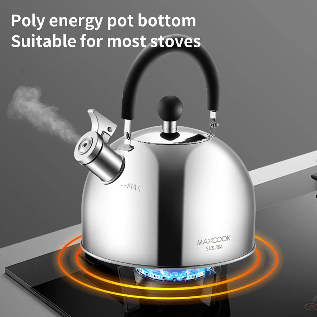 MAXCOOK 304 Stainless Steel Whistling Tea Kettle 2.1 Quart (2L) | Induction Stovetop Safe - view 7