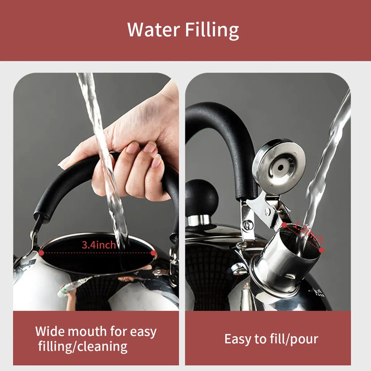 MAXCOOK 304 Stainless Steel Whistling Tea Kettle 2.1 Quart (2L) | Induction Stovetop Safe - view 8