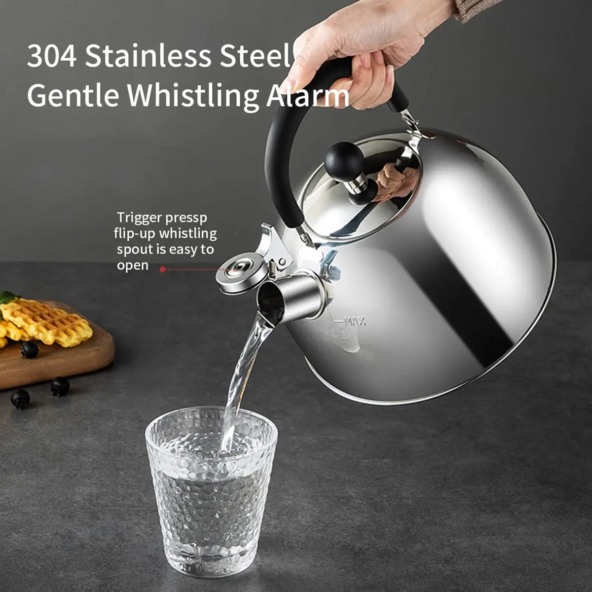 MAXCOOK 304 Stainless Steel Whistling Tea Kettle 2.1 Quart (2L) | Induction Stovetop Safe - view 9