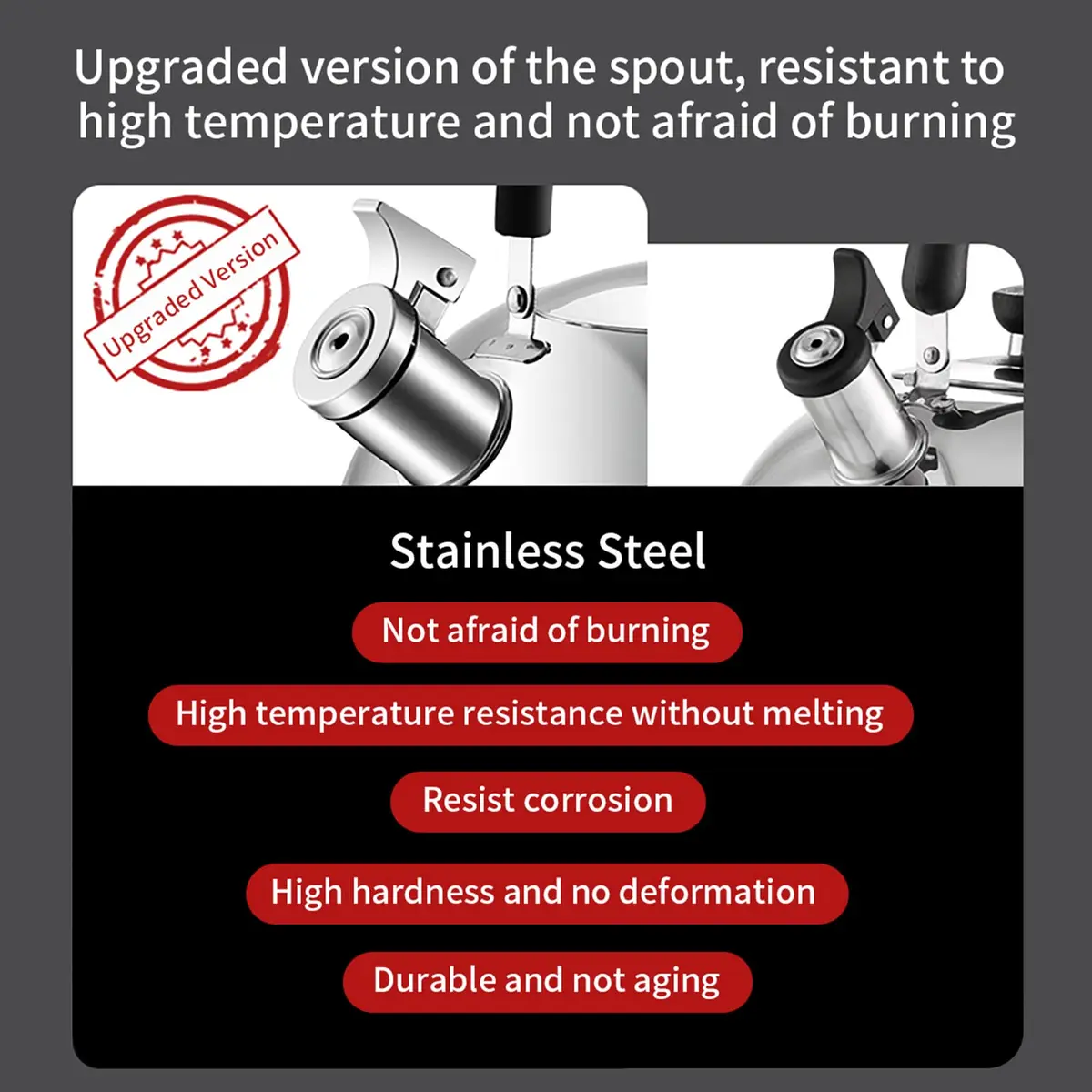 MAXCOOK 304 Stainless Steel Whistling Tea Kettle 2.1 Quart (2L) | Induction Stovetop Safe - view 4