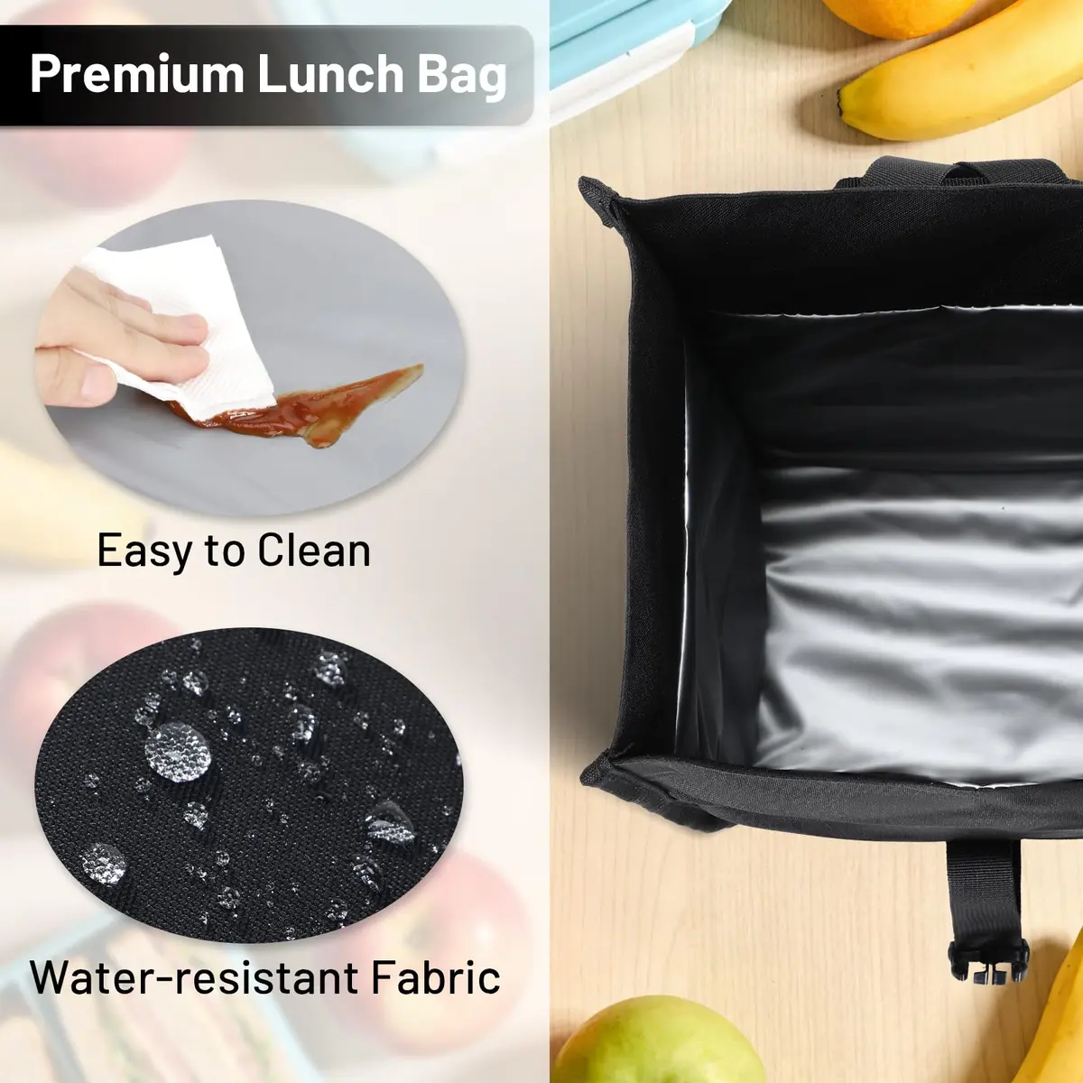 MIER Insulated Lunch Bag Roll-Top Lunchbox for Adults, Black | 16.5 L x 9 W x 11.75 D inches (426 L) - view 4