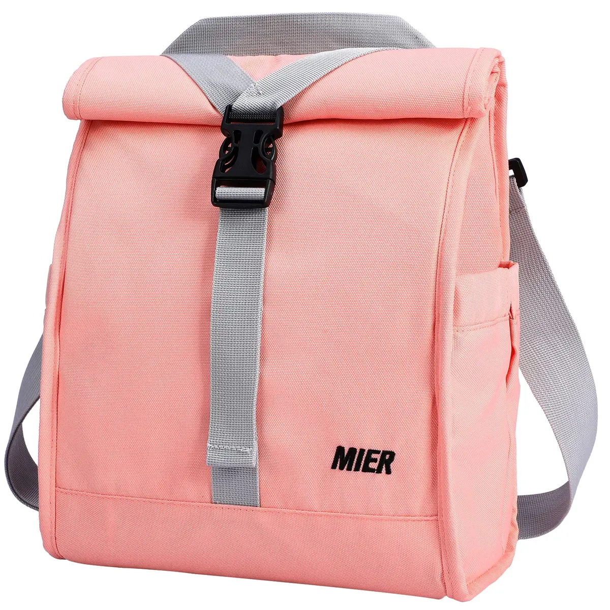 MIER Insulated Lunch Bag Roll-Top Lunchbox for Adults, Pink | 9 L x 6 W x 15 H inches (25.4 cm) - main product image