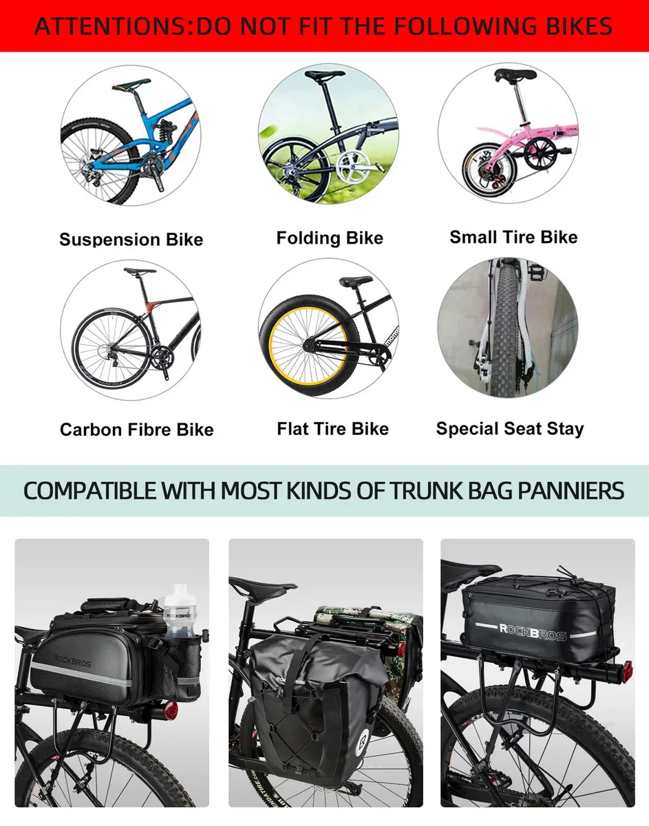 ROCKBROS Rear Bike Rack Adjustable 165 lbs Capacity | Tool-Free Quick-Release Bike Back Rack - view 7