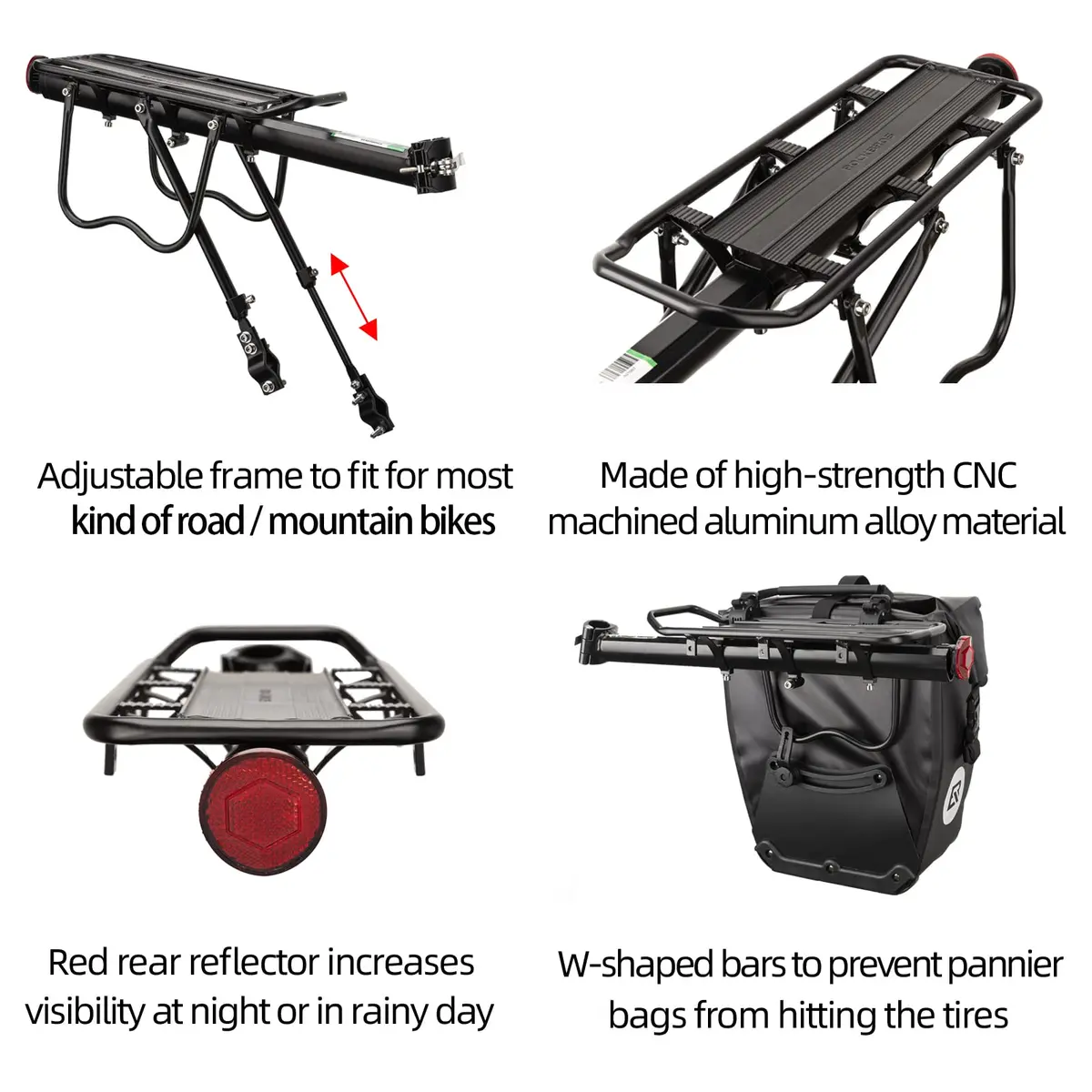 ROCKBROS Rear Bike Rack Adjustable 165 lbs Capacity | Tool-Free Quick-Release Bike Back Rack - view 4