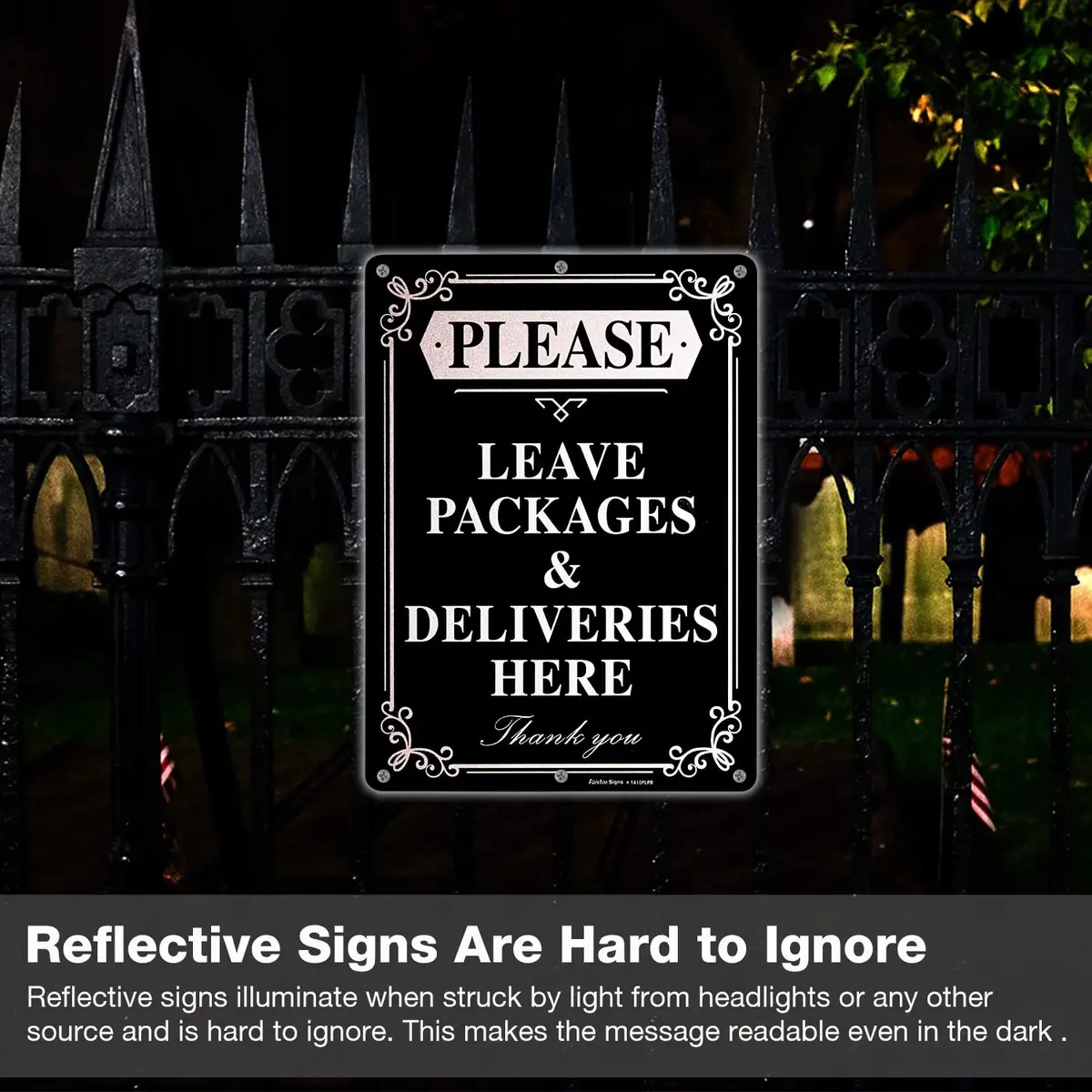 Faittoo Please Leave Packages and Deliveries Here Sign, 14 x 10 Inch Reflective Aluminum Sign, UV Protected and Weatherproof - view 5