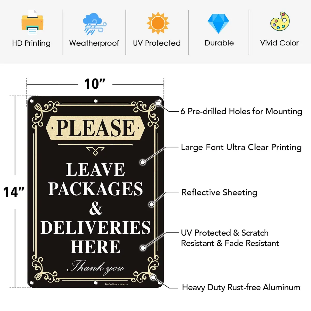 Faittoo Please Leave Packages and Deliveries Here Sign, 14 x 10 Inch Reflective Aluminum Sign, UV Protected and Weatherproof - view 2