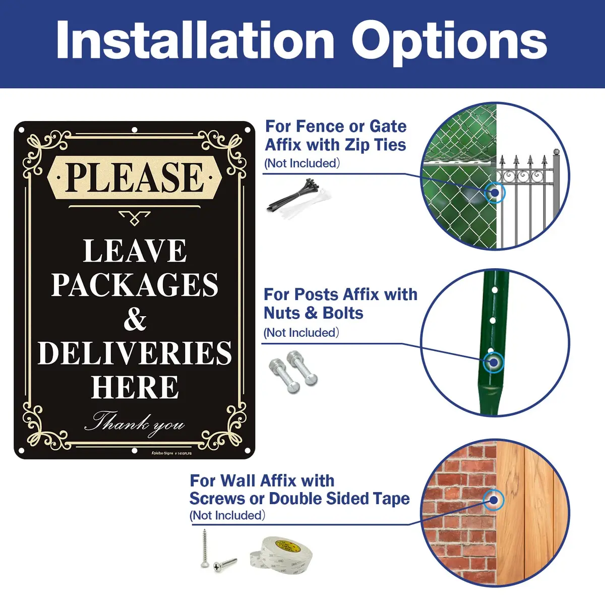 Faittoo Please Leave Packages and Deliveries Here Sign, 14 x 10 Inch Reflective Aluminum Sign, UV Protected and Weatherproof - view 3