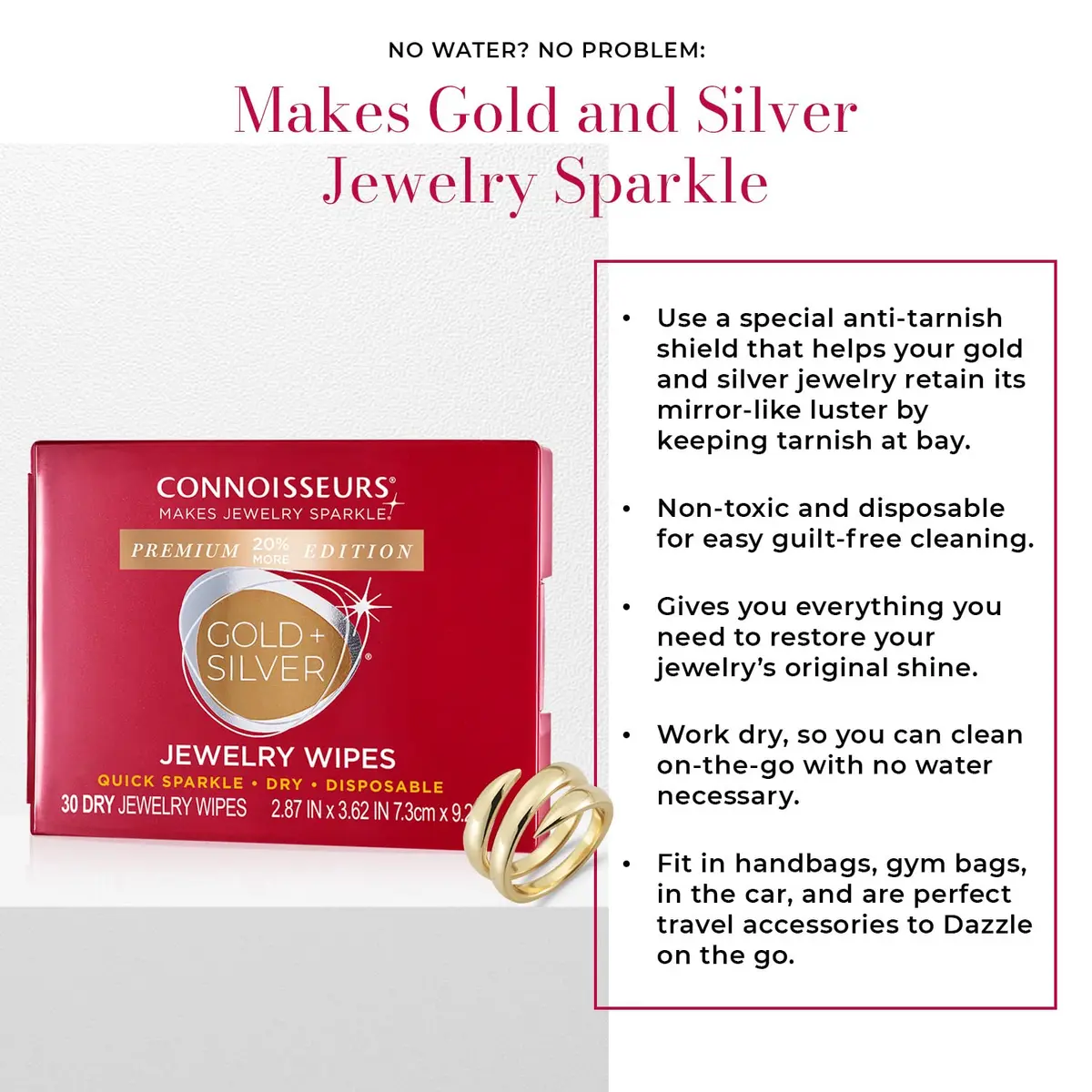 CONNOISSEURS Jewelry Wipes - 30 Pack | Fast Jewelry Cleaning & Tarnish Protection - view 2
