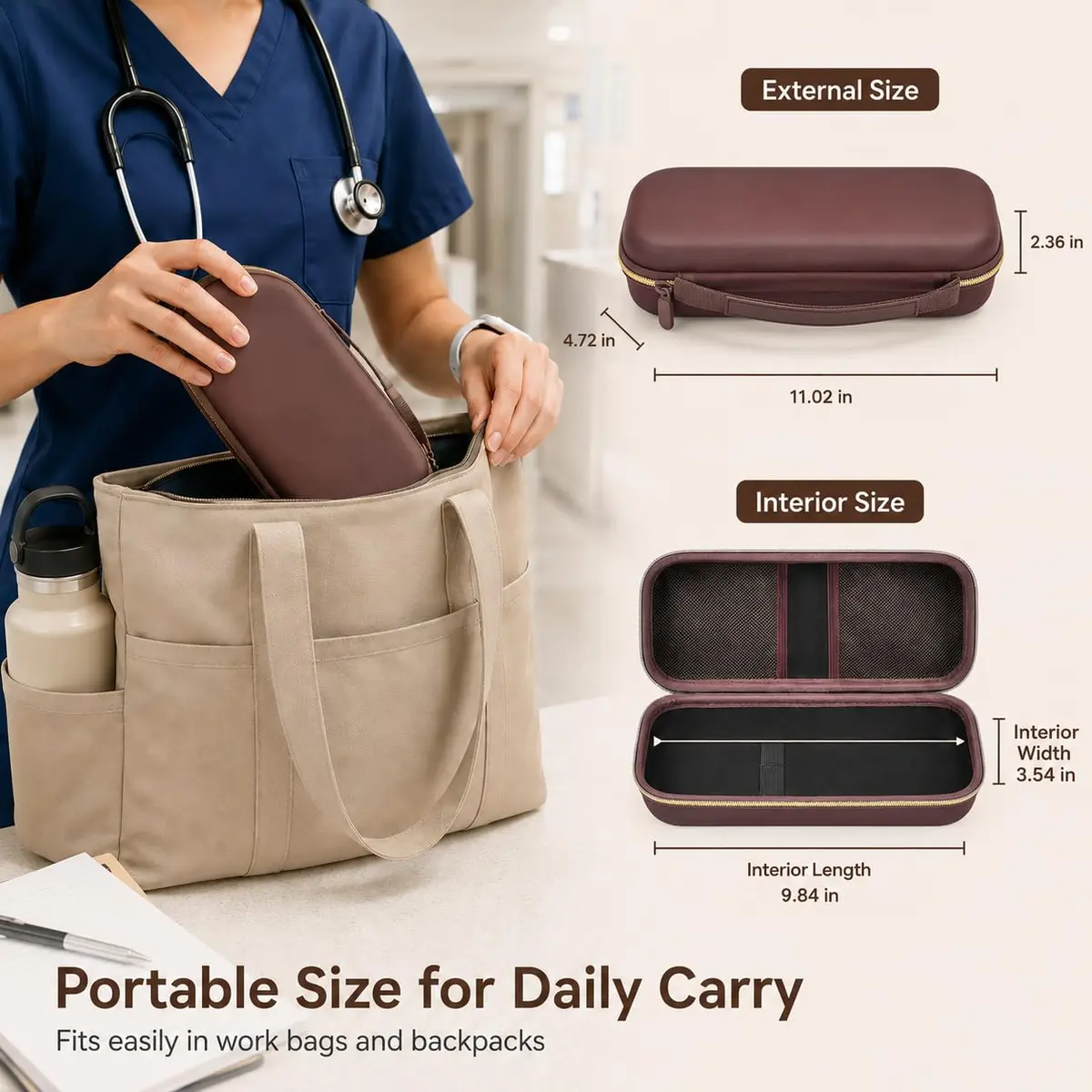 ALKOO Stethoscope Case for 3M Littmann Classic III/Cardiology IV, Brown, 27.7cm (11.02in) | Protects Your Diagnostic Tools - view 7