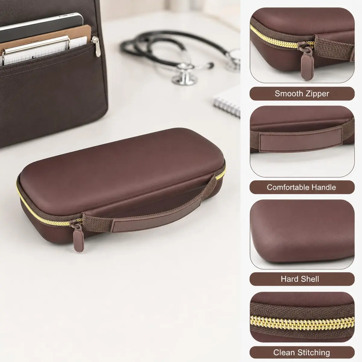 ALKOO Stethoscope Case for 3M Littmann Classic III/Cardiology IV, Brown, 27.7cm (11.02in) | Protects Your Diagnostic Tools - view 8
