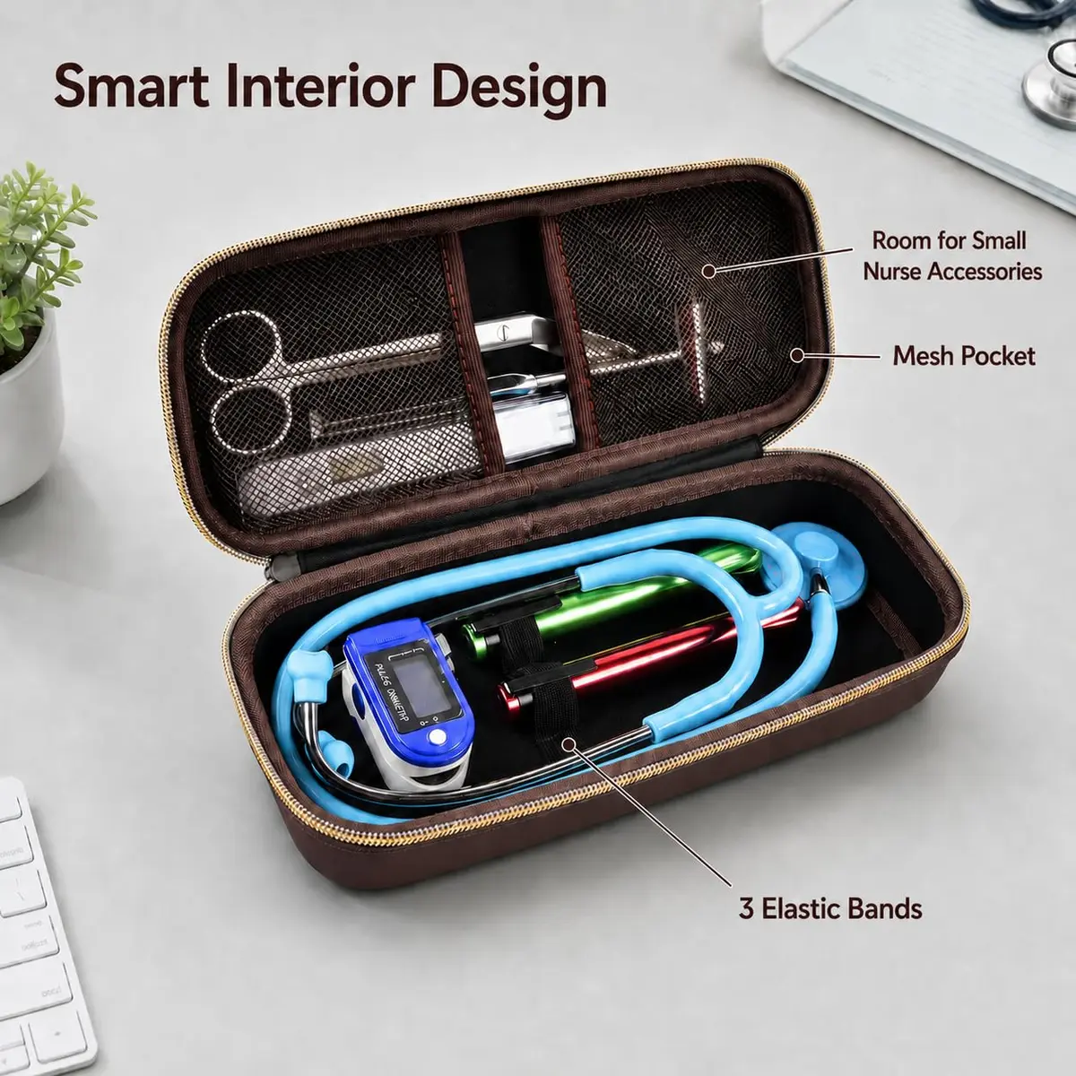 ALKOO Stethoscope Case for 3M Littmann Classic III/Cardiology IV, Brown, 27.7cm (11.02in) | Protects Your Diagnostic Tools - view 3