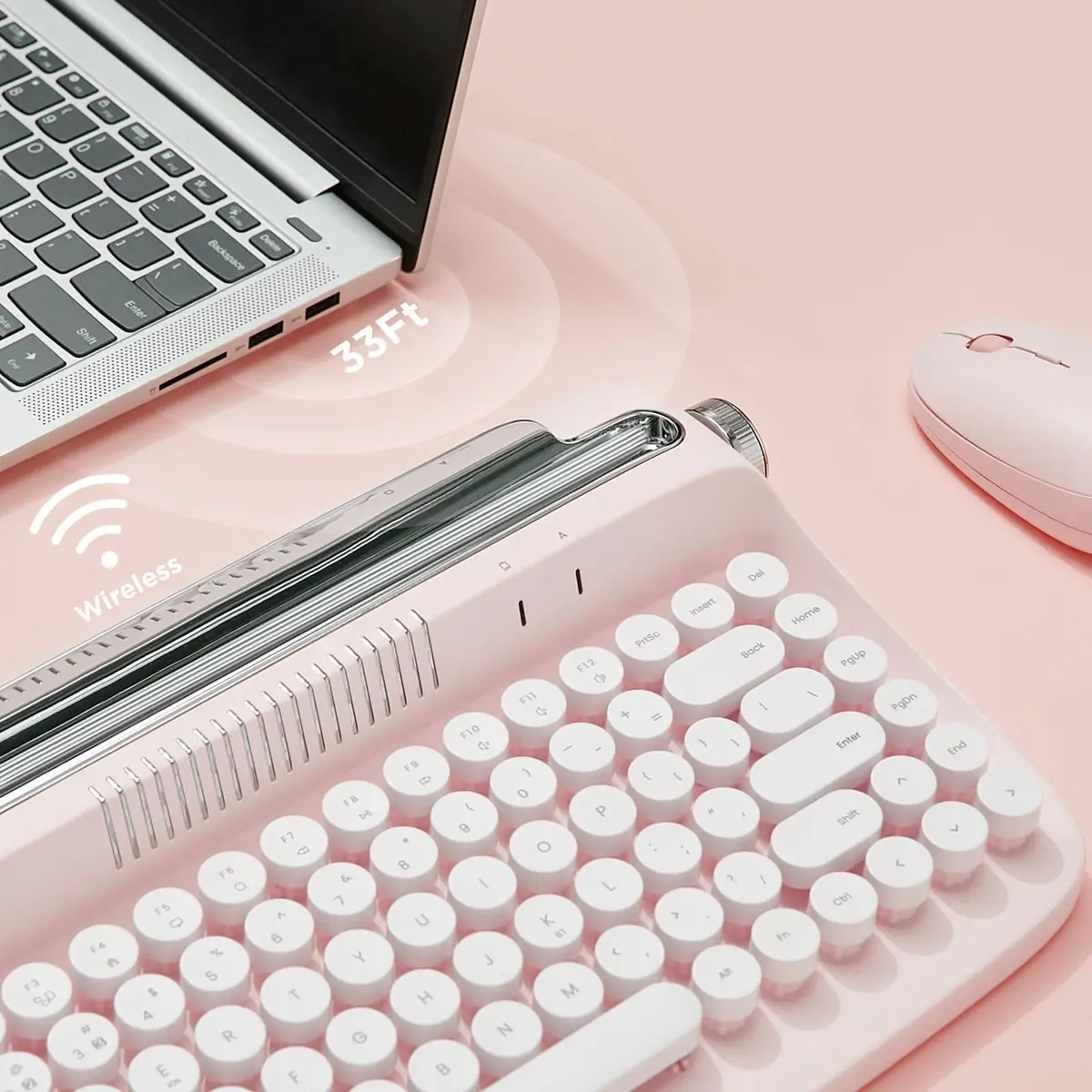YUNZII ACTTO B303 Retro Typewriter Bluetooth Keyboard (Baby Pink) | 84-Key Compact Wireless Keyboard with Integrated Stand - view 5