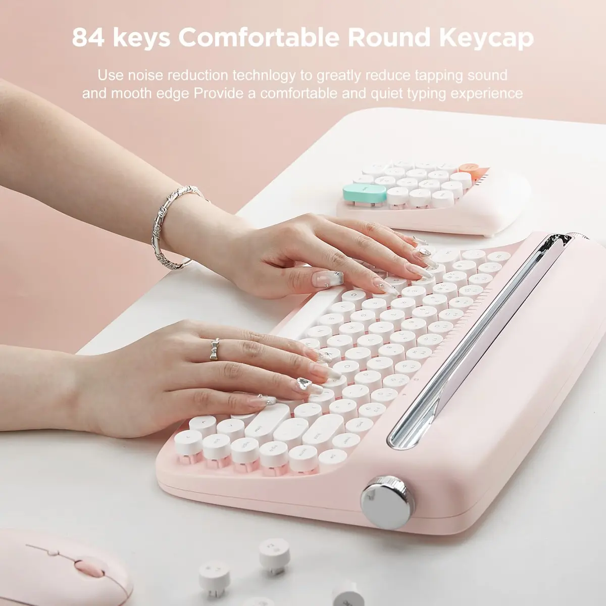 YUNZII ACTTO B303 Retro Typewriter Bluetooth Keyboard (Baby Pink) | 84-Key Compact Wireless Keyboard with Integrated Stand - view 7