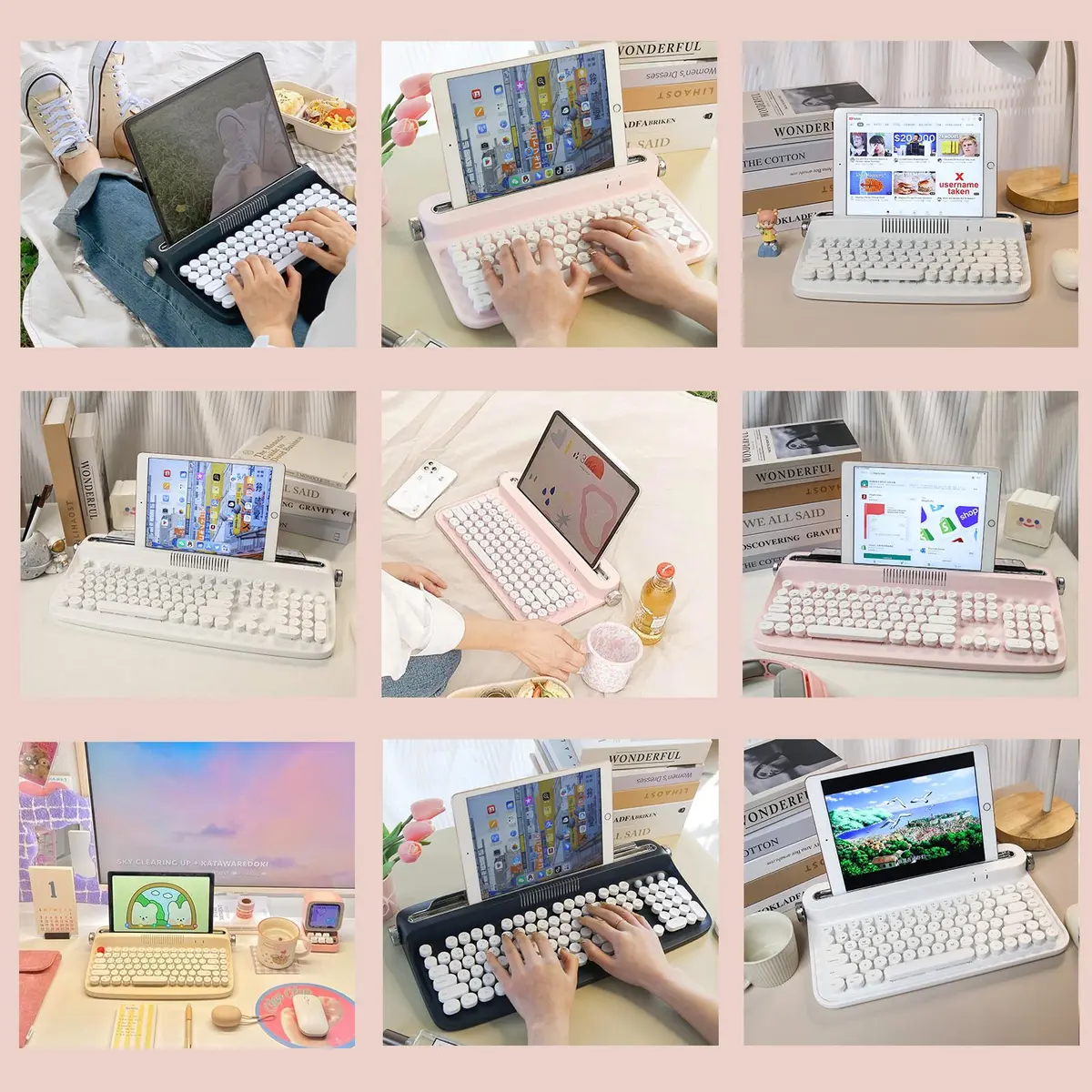 YUNZII ACTTO B303 Retro Typewriter Bluetooth Keyboard (Baby Pink) | 84-Key Compact Wireless Keyboard with Integrated Stand - view 9