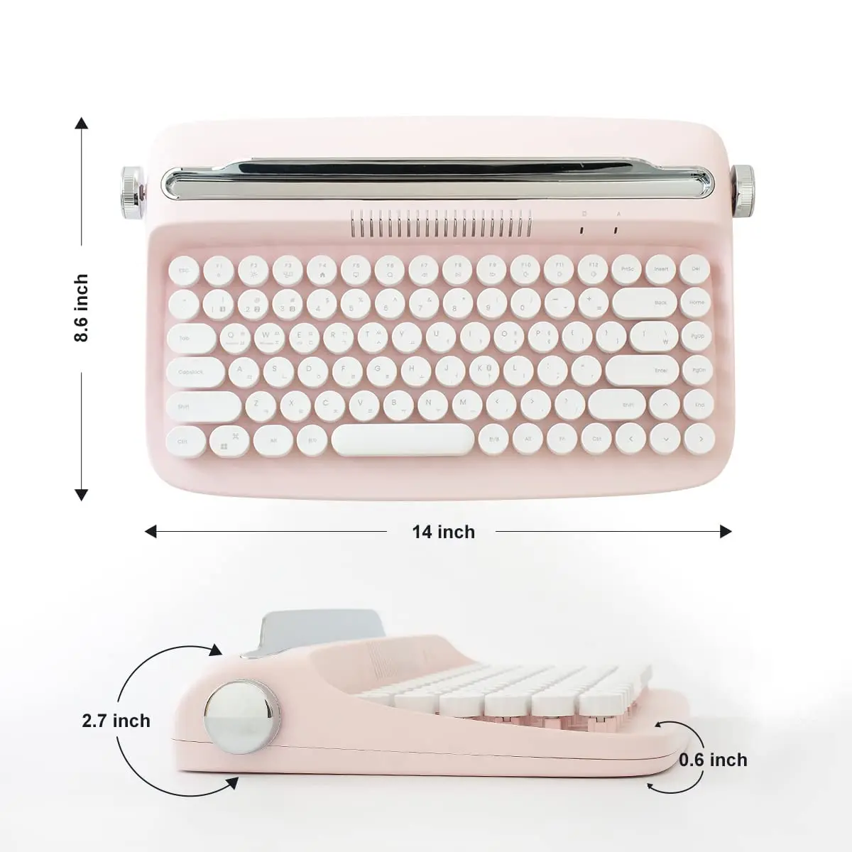 YUNZII ACTTO B303 Retro Typewriter Bluetooth Keyboard (Baby Pink) | 84-Key Compact Wireless Keyboard with Integrated Stand - view 3