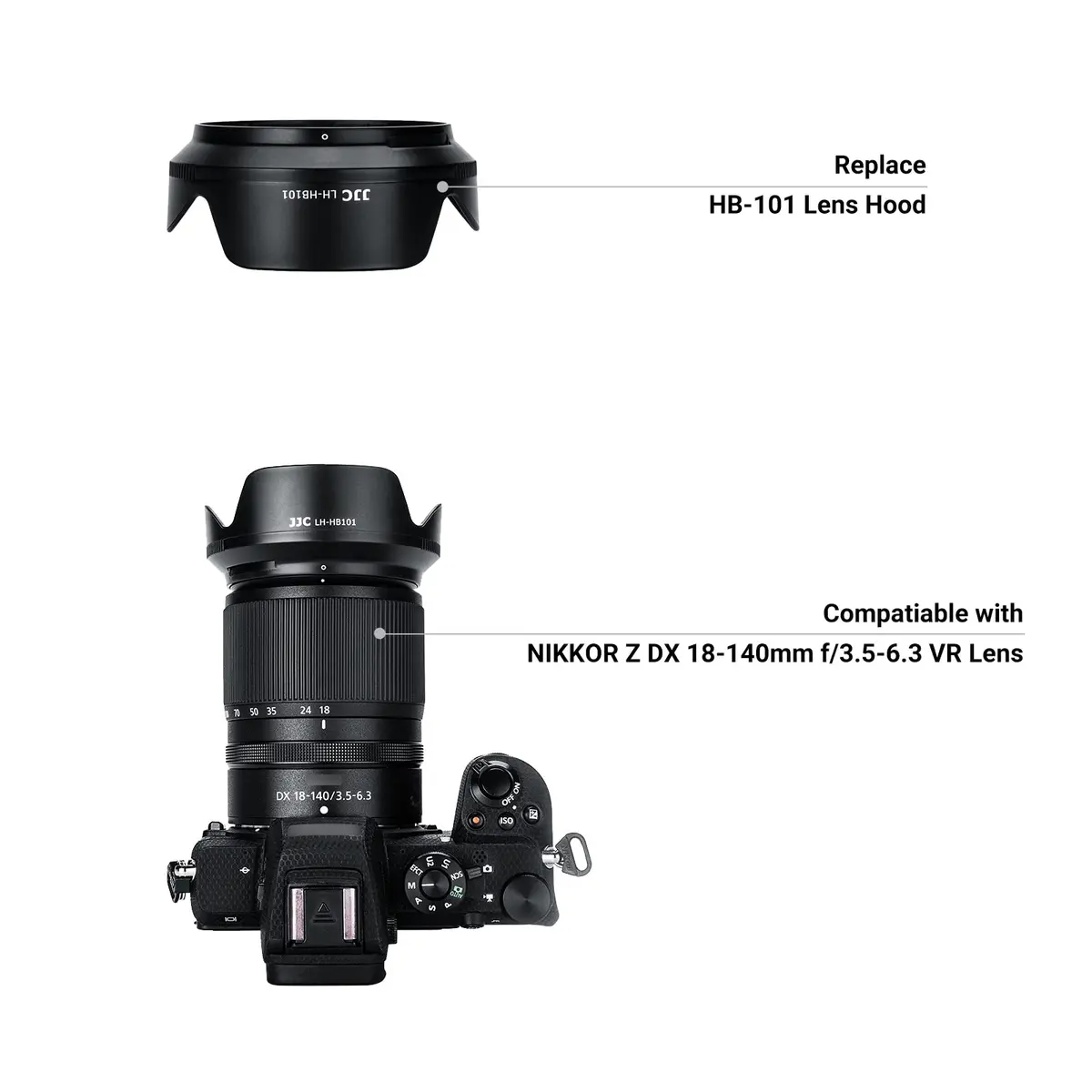 JJC Lens Hood for Nikon NIKKOR Z DX 18-140mm f/3.5-6.3 VR Lens | Reversible Bayonet Mount Shade Replace HB-101 - view 5