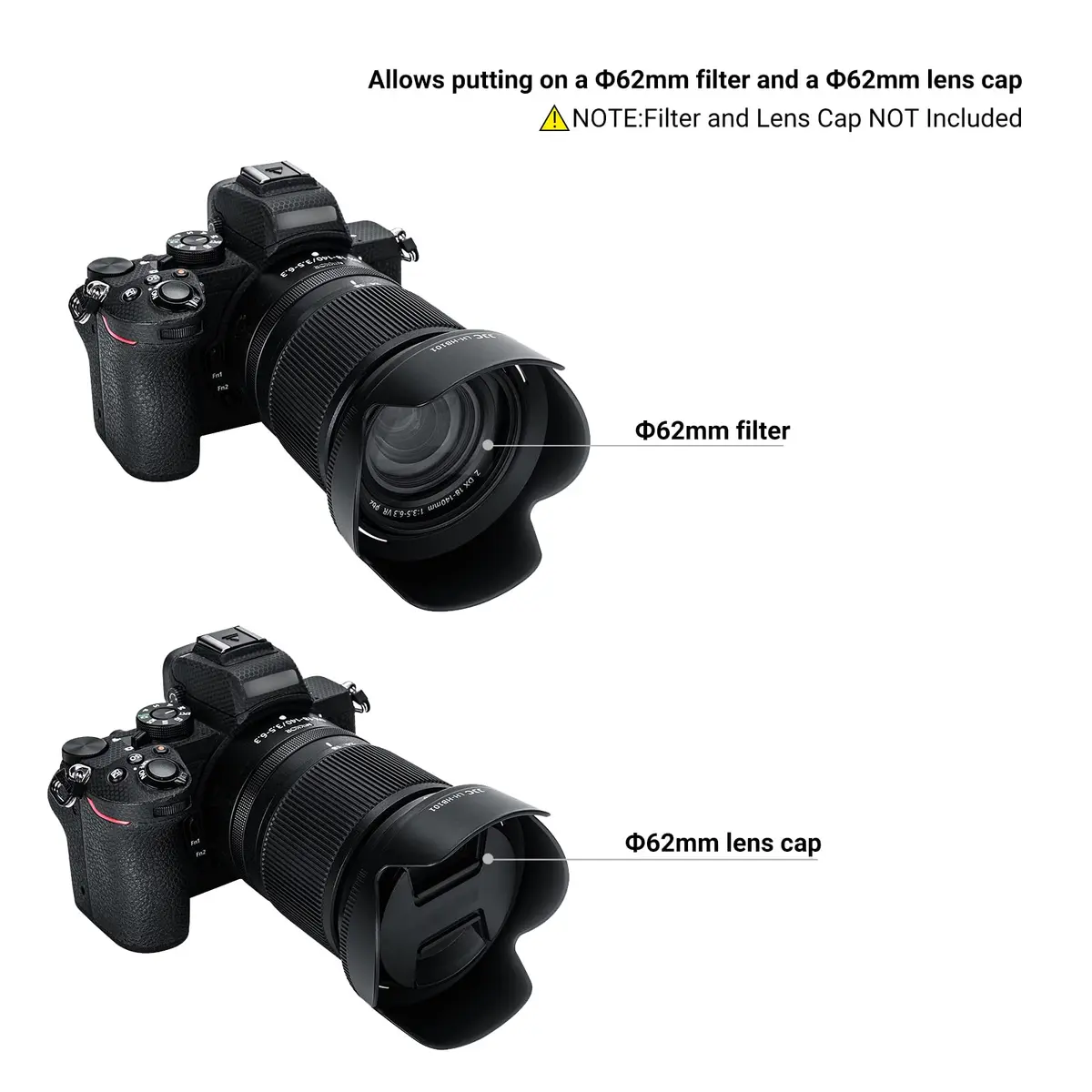 JJC Lens Hood for Nikon NIKKOR Z DX 18-140mm f/3.5-6.3 VR Lens | Reversible Bayonet Mount Shade Replace HB-101 - view 2