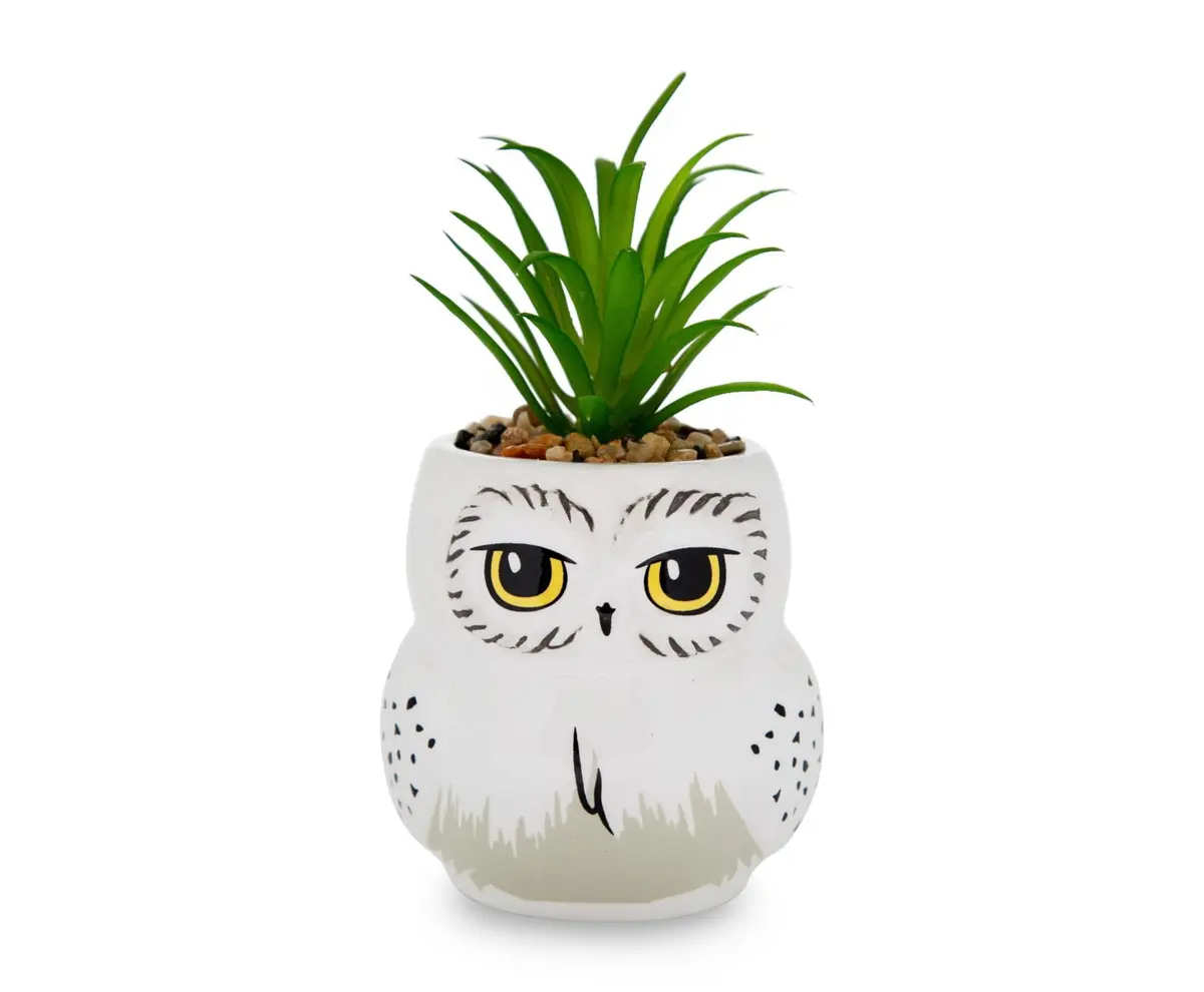 Silver Buffalo Harry Potter Hedwig 3-Inch Ceramic Mini Planter with Artificial Succulent | Wizarding World Decor - main product image