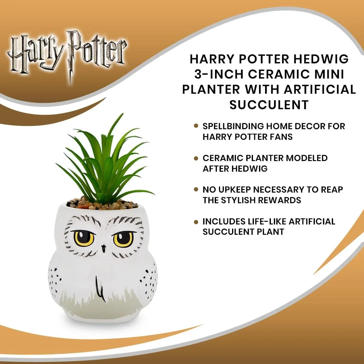 Silver Buffalo Harry Potter Hedwig 3-Inch Ceramic Mini Planter with Artificial Succulent | Wizarding World Decor - view 7