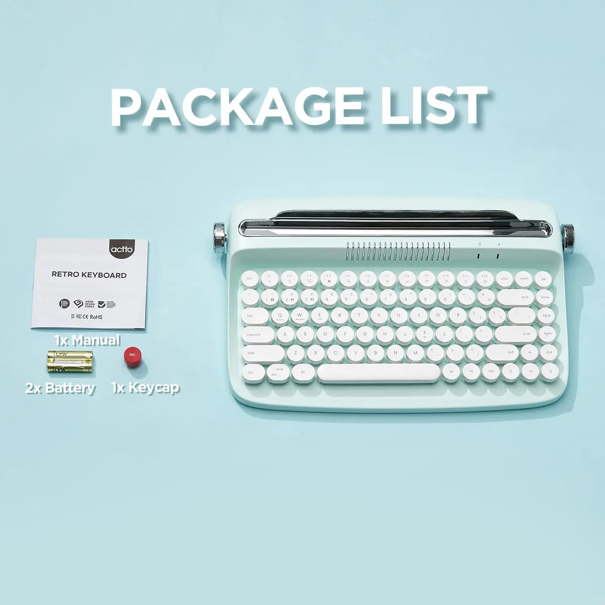 YUNZII ACTTO B303 Wireless Retro Typewriter Keyboard Sweet Mint | Bluetooth 5.0, 84-Key Compact Layout - view 9