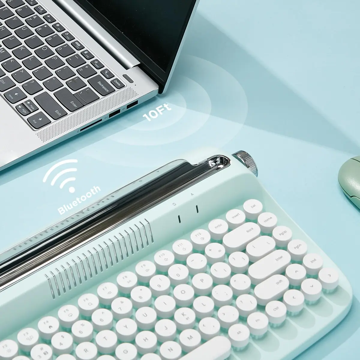 YUNZII ACTTO B303 Wireless Retro Typewriter Keyboard Sweet Mint | Bluetooth 5.0, 84-Key Compact Layout - view 3