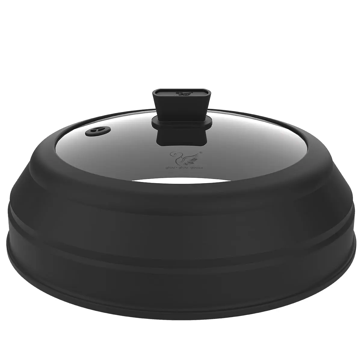GLOU-GLOU GOOSE GGG Microwave Splatter Cover Glass Lid 8.5 inch Black | Collapsible, Tempered Food Grade - main product image