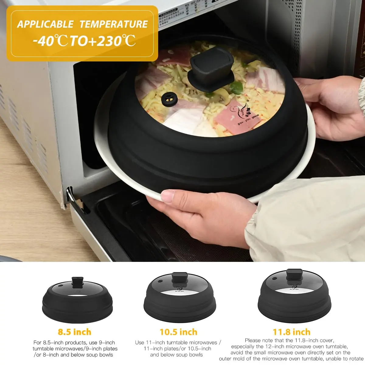 GLOU-GLOU GOOSE GGG Microwave Splatter Cover Glass Lid 8.5 inch Black | Collapsible, Tempered Food Grade - view 2