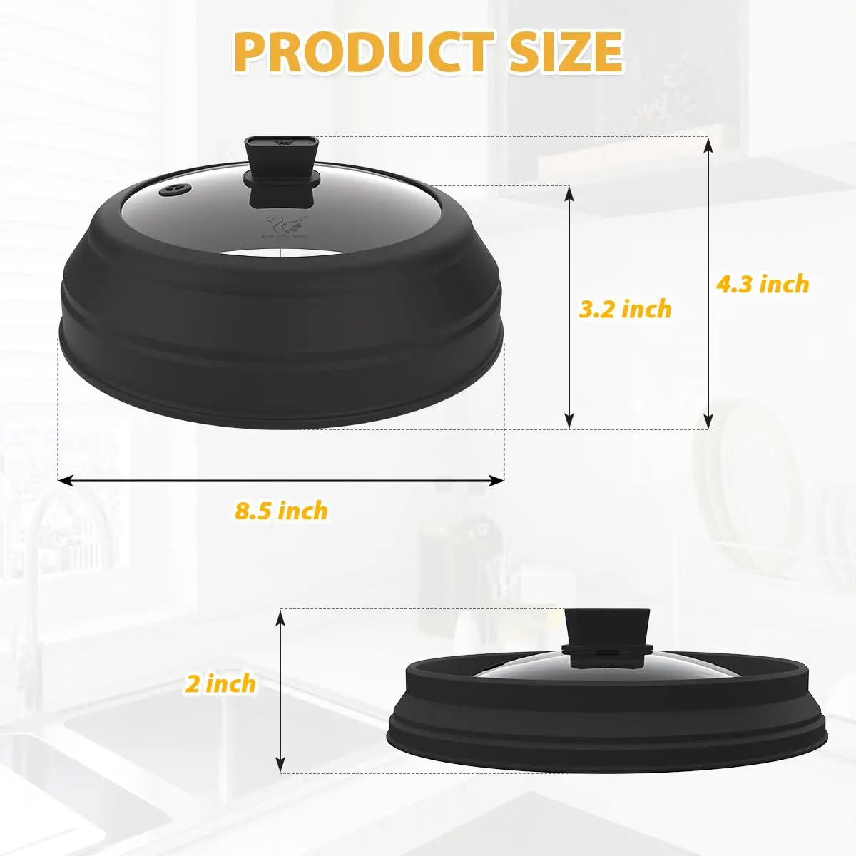 GLOU-GLOU GOOSE GGG Microwave Splatter Cover Glass Lid 8.5 inch Black | Collapsible, Tempered Food Grade - view 3