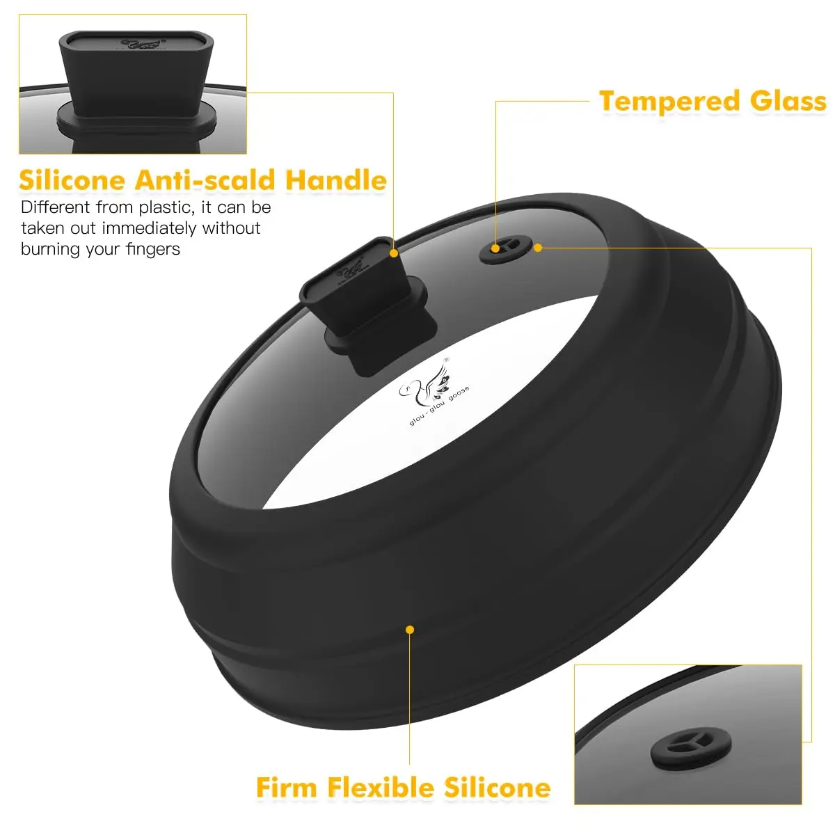 GLOU-GLOU GOOSE GGG Microwave Splatter Cover Glass Lid 8.5 inch Black | Collapsible, Tempered Food Grade - view 4