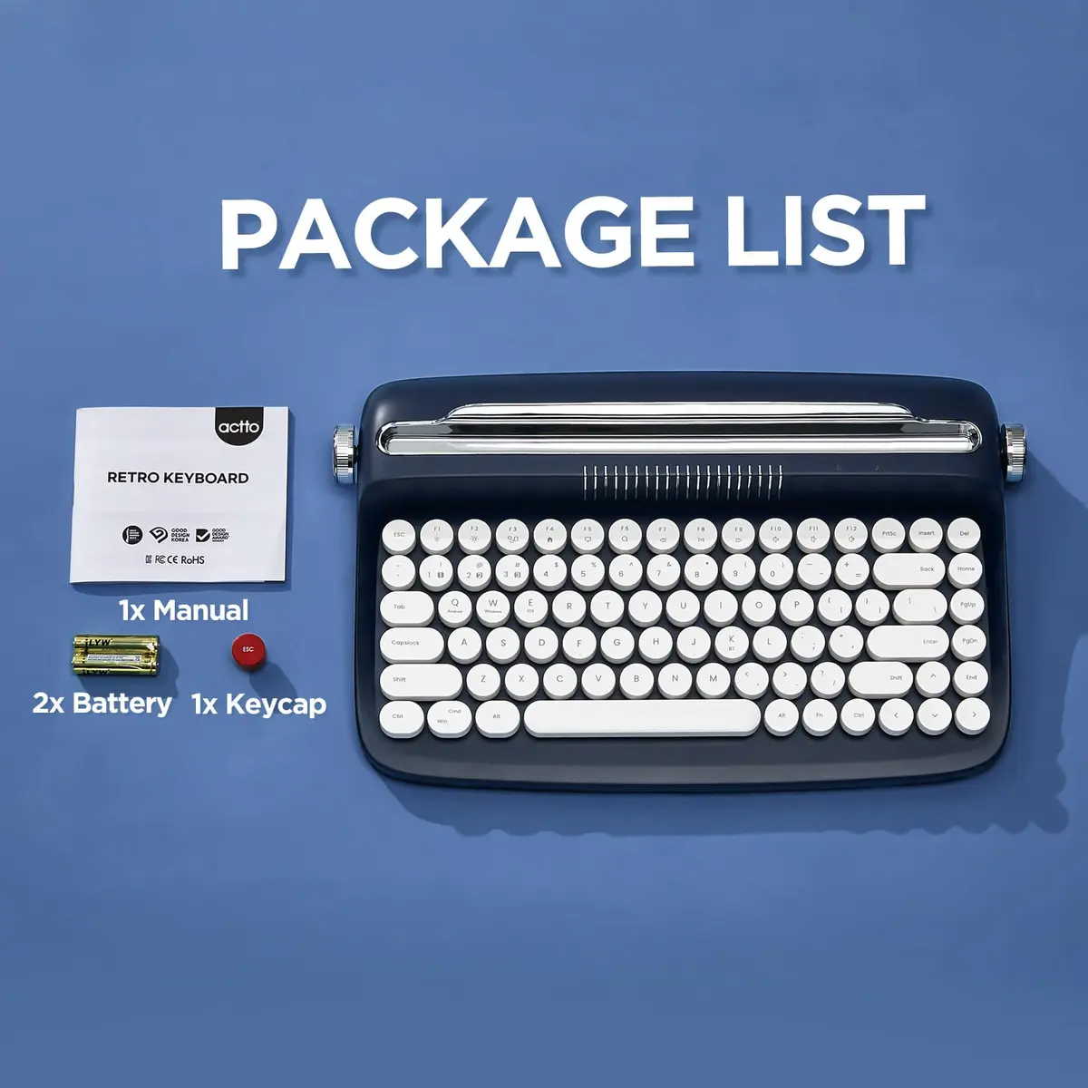 YUNZII ACTTO B303 Wireless Retro Typewriter Bluetooth Keyboard (Midnight) | Compact Vintage Design with 86 Keys - view 7