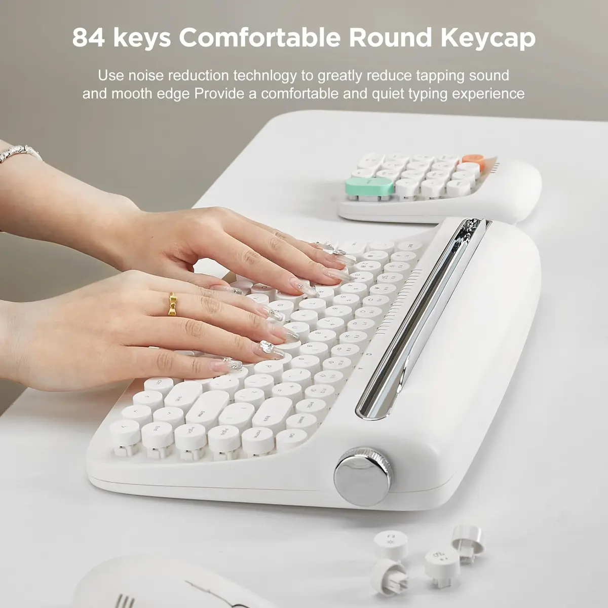 YUNZII ACTTO B303 Wireless Retro Typewriter Bluetooth Keyboard Snow White | Compact, Vintage Style - view 5