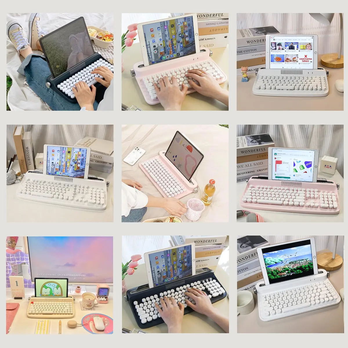 YUNZII ACTTO B303 Wireless Retro Typewriter Bluetooth Keyboard Snow White | Compact, Vintage Style - view 6