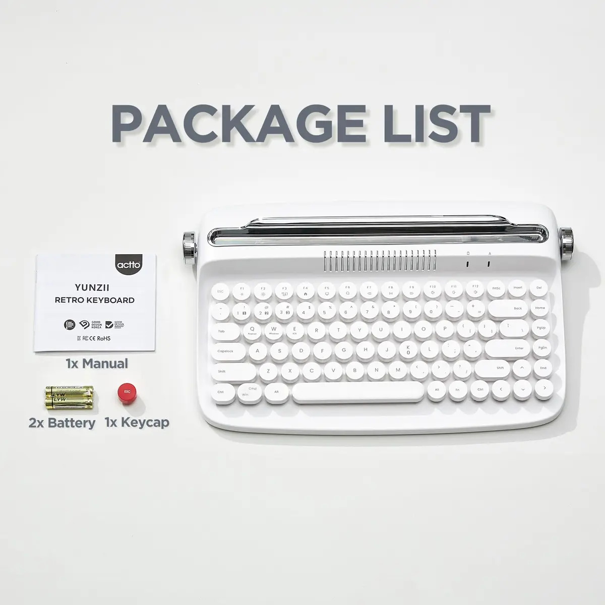 YUNZII ACTTO B303 Wireless Retro Typewriter Bluetooth Keyboard Snow White | Compact, Vintage Style - view 9