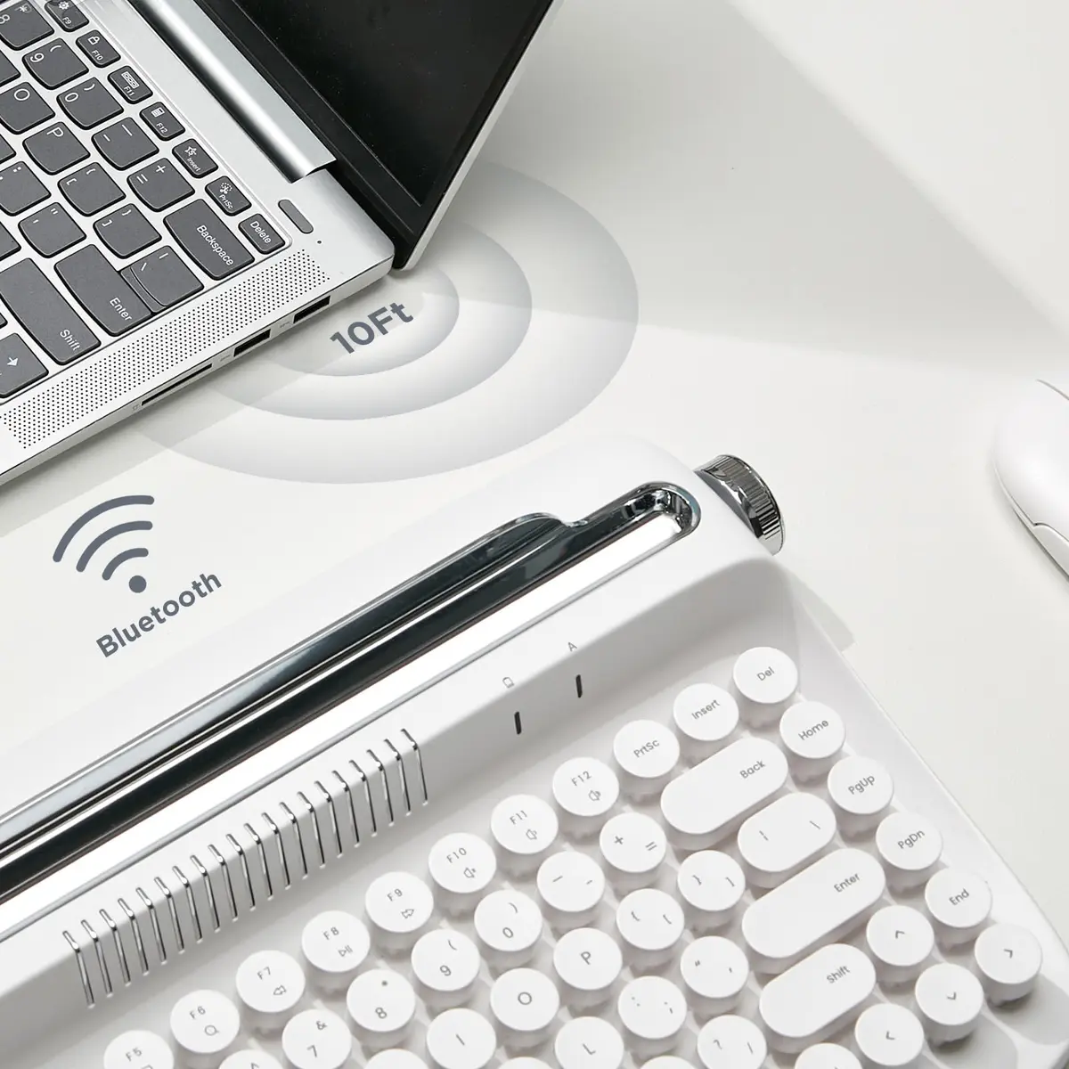 YUNZII ACTTO B303 Wireless Retro Typewriter Bluetooth Keyboard Snow White | Compact, Vintage Style - view 4