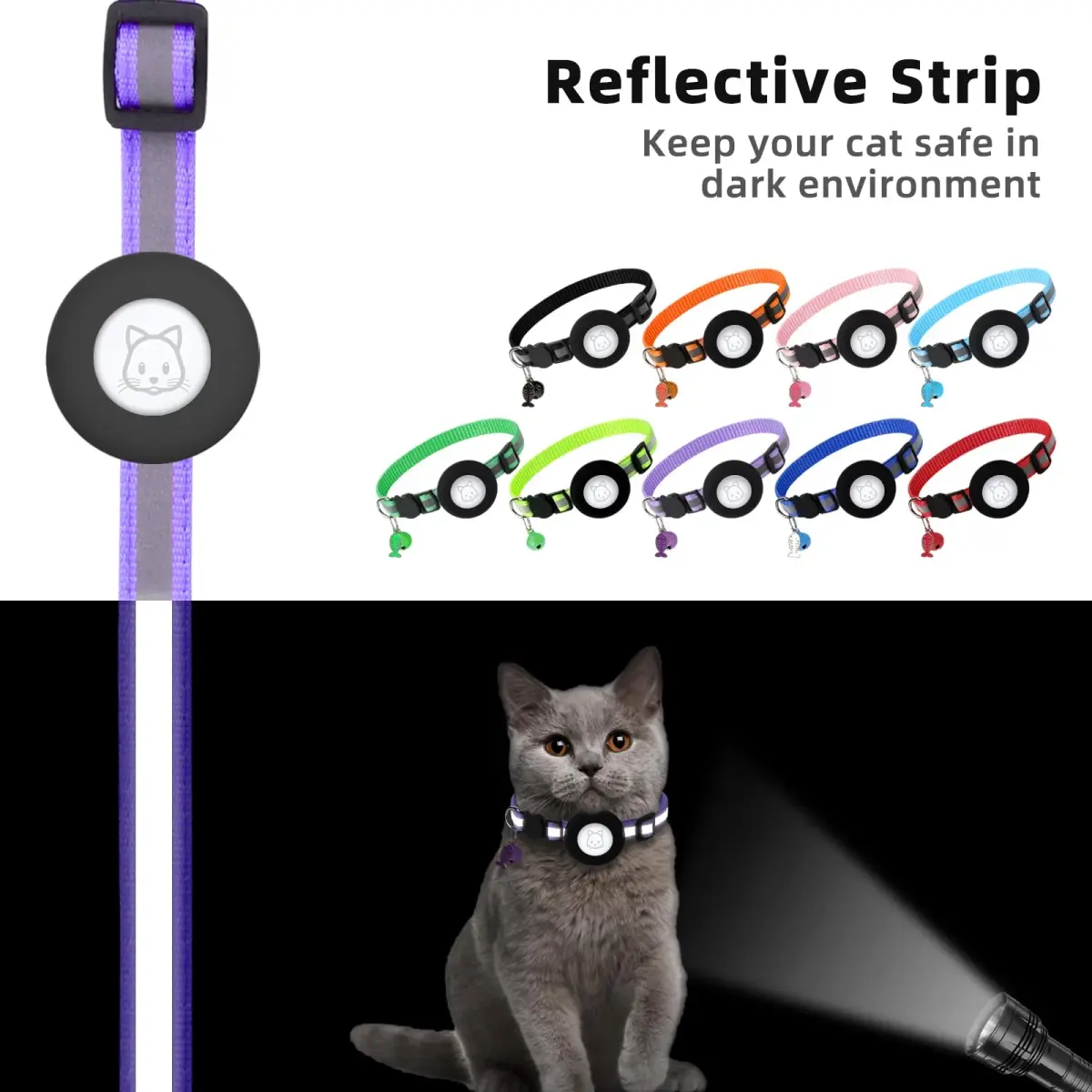 SimpleThings Purple Airtag Cat Collar with Bell & Safety Buckle | 2.54 cm (1 inch) Width, 22-35 cm (8.66-13.78 inch) Neck Size - view 5