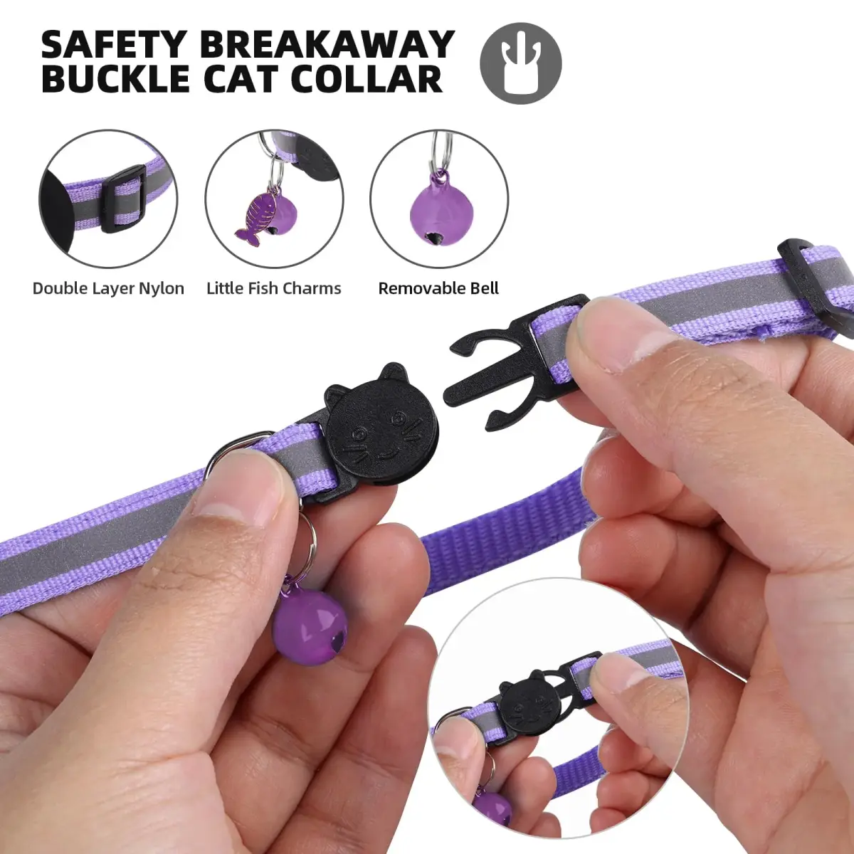 SimpleThings Purple Airtag Cat Collar with Bell & Safety Buckle | 2.54 cm (1 inch) Width, 22-35 cm (8.66-13.78 inch) Neck Size - view 4