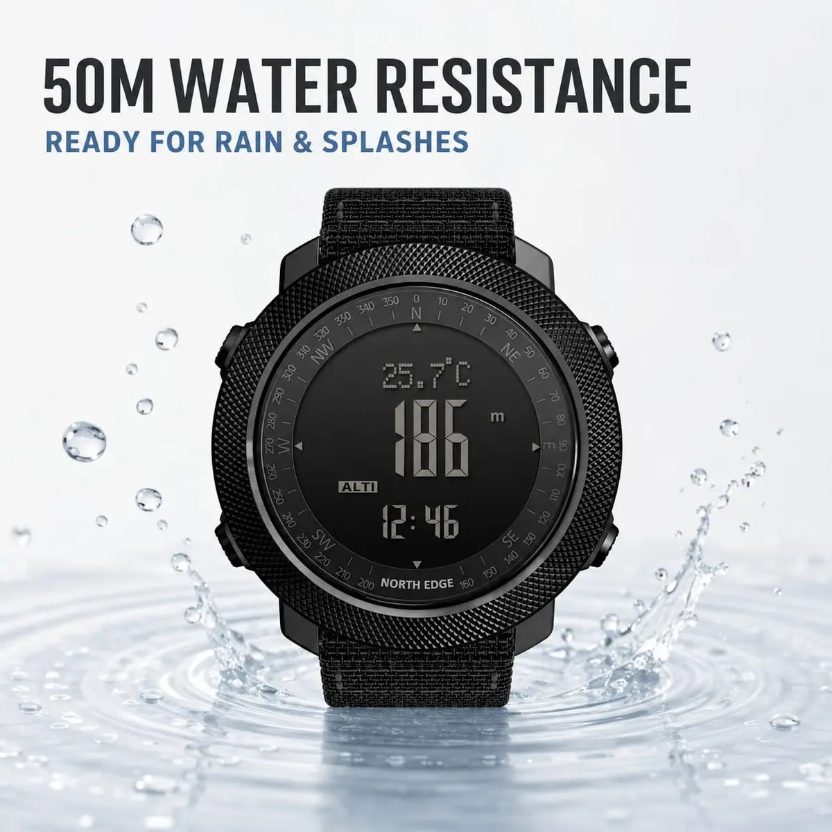 NORTH EDGE Apache Men's Survival Tactical Watch 50mm | Altimeter, Barometer, Compass, Weather Prediction - view 5