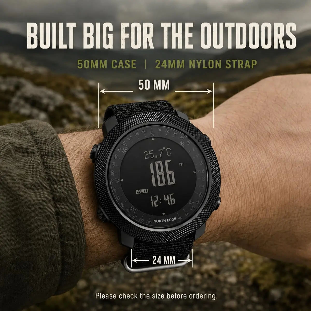NORTH EDGE Apache Men's Survival Tactical Watch 50mm | Altimeter, Barometer, Compass, Weather Prediction - view 2