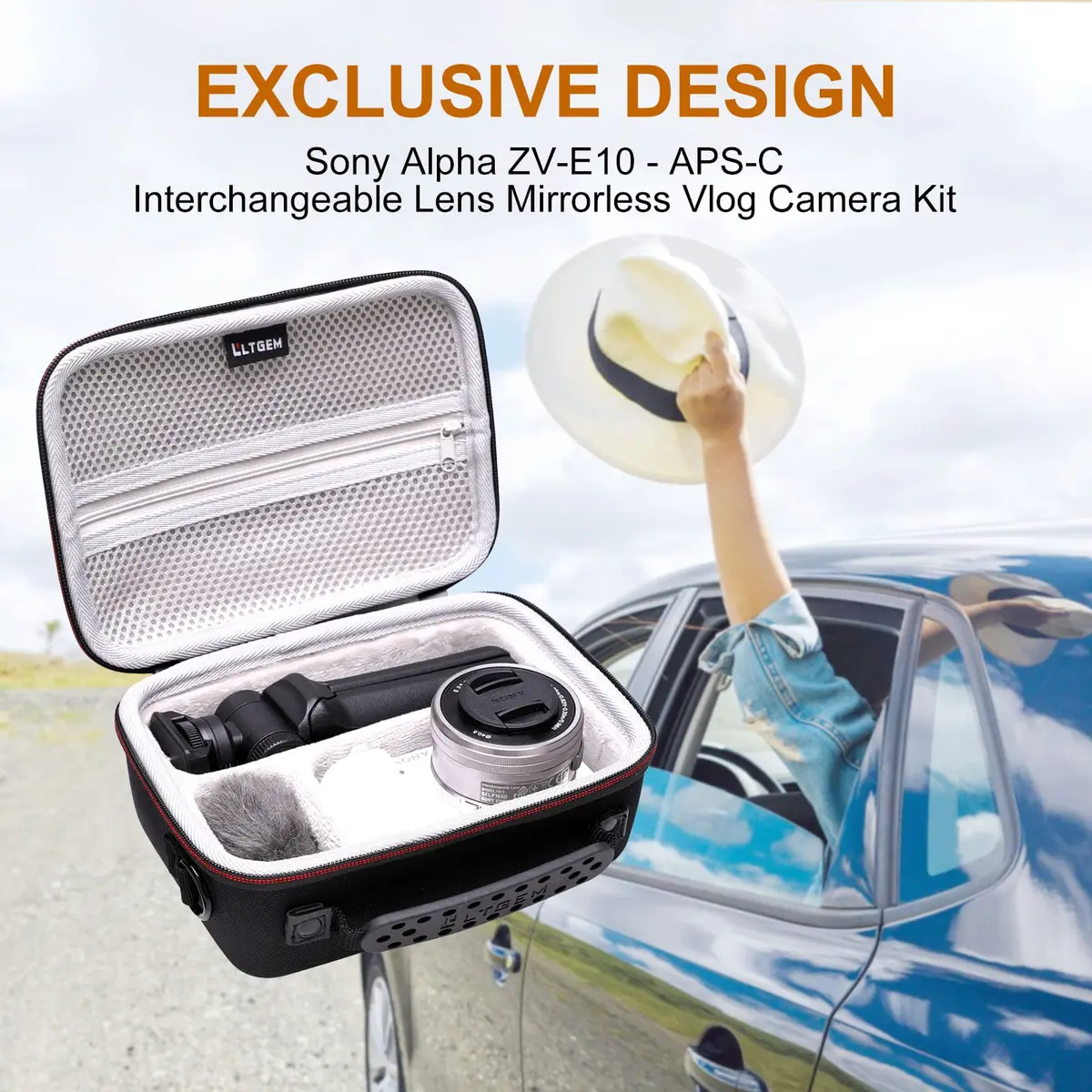LTGEM Camera Case for Sony ZV-E10/ZV-1/ZV-1F/ZV-1 II, 20.3cm (8") L x 15.2cm (6") W x 10.4cm (4.1") H, Black+Grey | Fits Vlogger Accessory Kit - view 8