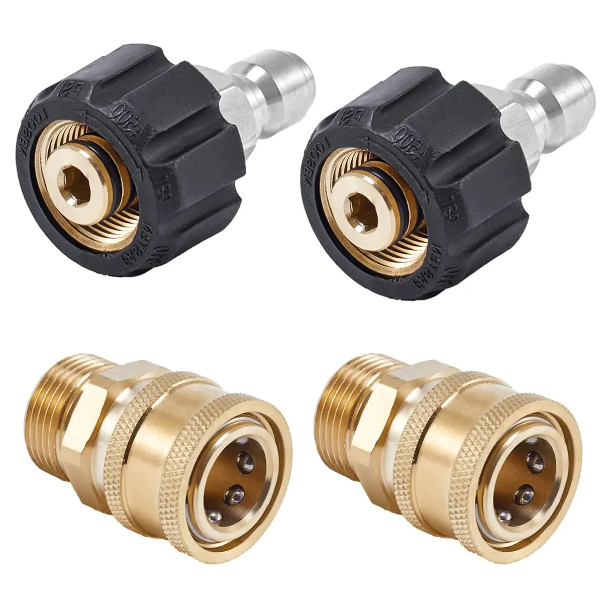 Raincovo M22 14mm to 3/8 Inch Quick Connect Fittings Set (4 Pieces) | High Pressure Brass Adapters - main product image