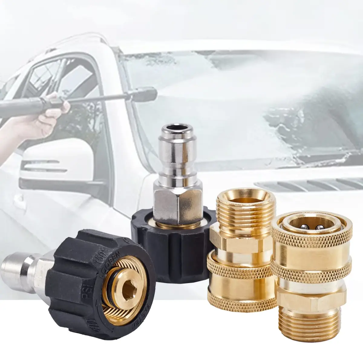 Raincovo M22 14mm to 3/8 Inch Quick Connect Fittings Set (4 Pieces) | High Pressure Brass Adapters - view 6