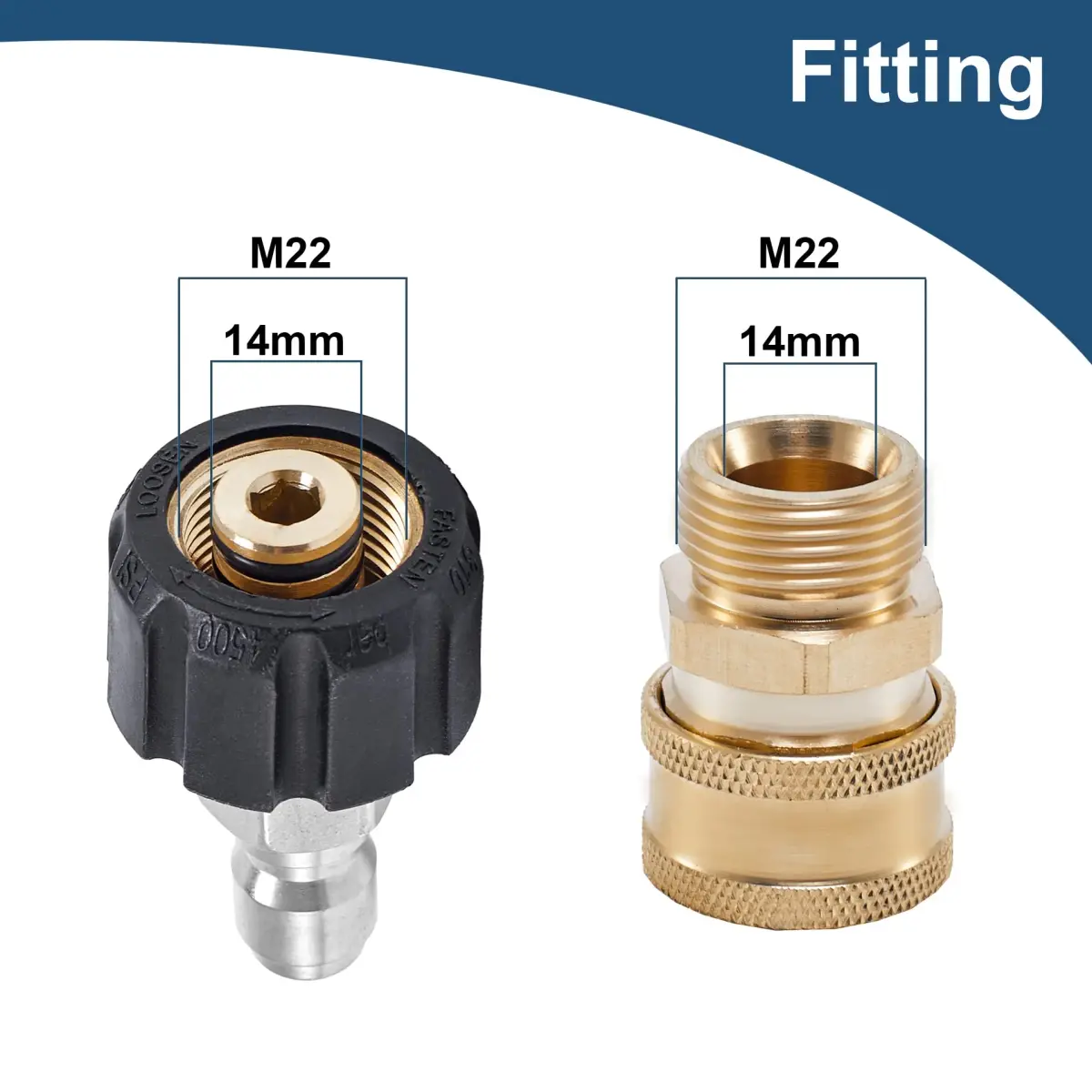 Raincovo M22 14mm to 3/8 Inch Quick Connect Fittings Set (4 Pieces) | High Pressure Brass Adapters - view 3