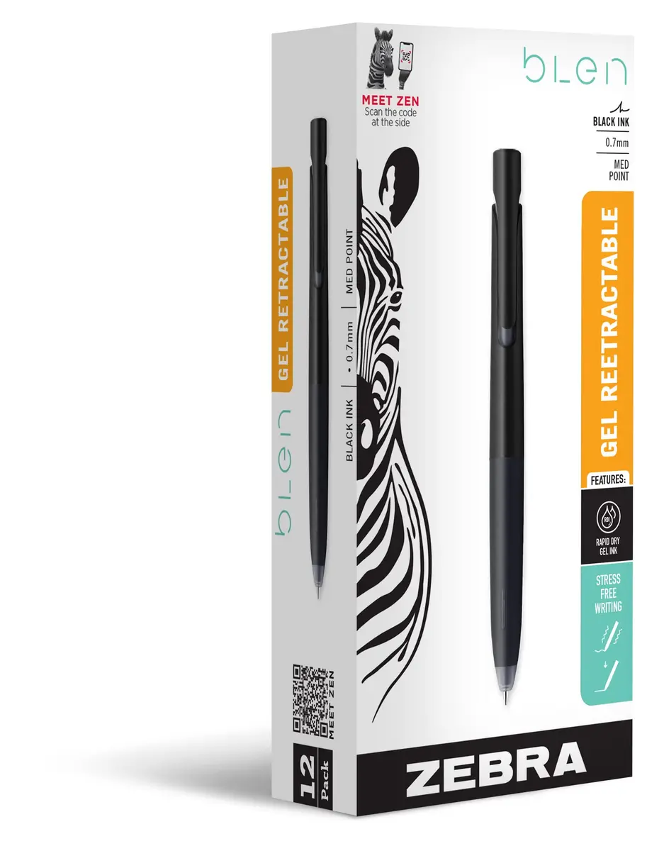 Zebra Pen bLen Retractable Gel Pen 0.7mm Medium Point 12-Pack | Smooth Writing Instrument - main product image